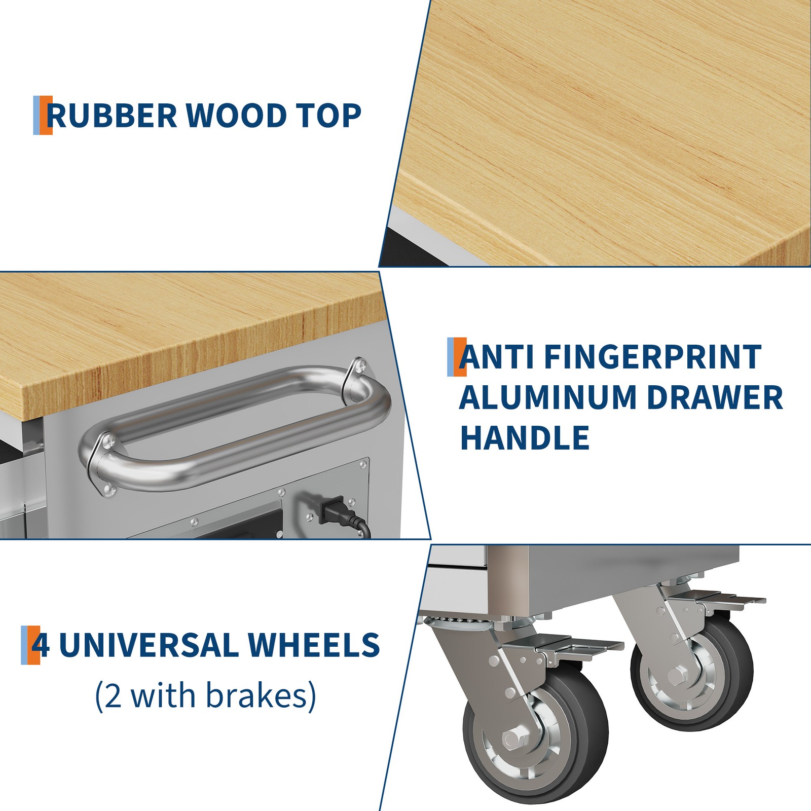 Garvee 61″ 15Drawer Rolling Tool Chest Locking Stainless Steel Cabinet W/ Liners