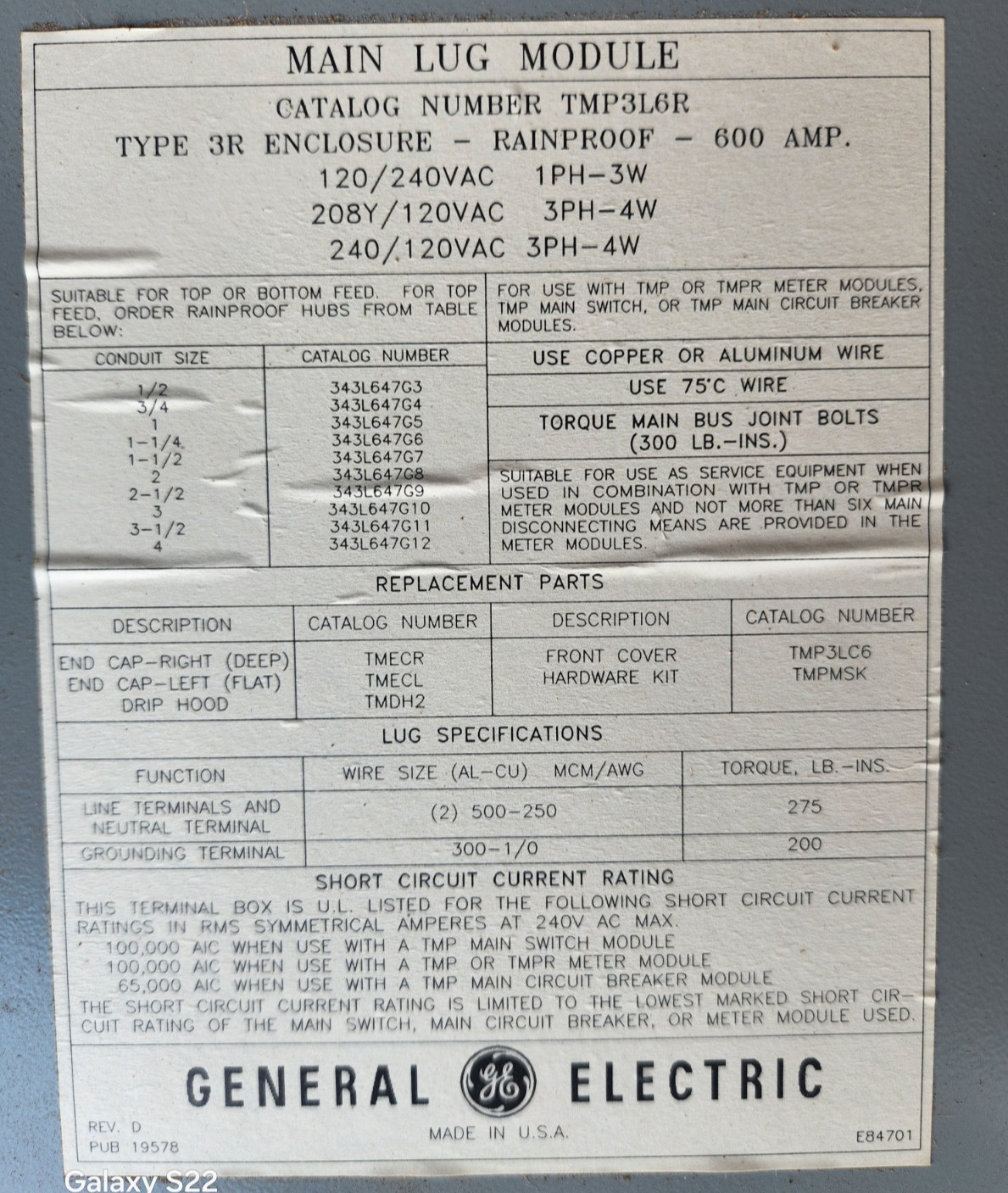 GE General Electric TMP3L6R Meter Mod III 600 Amp 208Y/120 VAC 3 Phase 4 Wire 3R