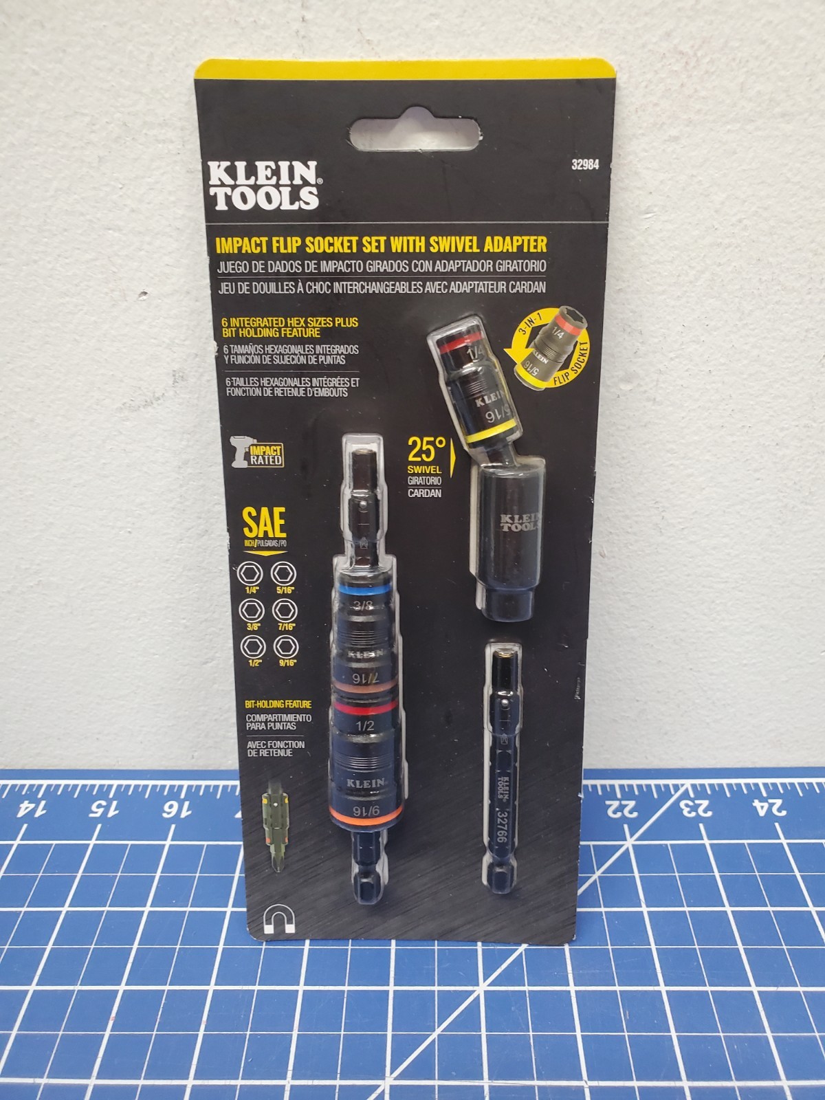 KLEIN TOOLS 32984 IMPACT FLIP SOCKET SET SITH SWIVEL ADAPTER NEW