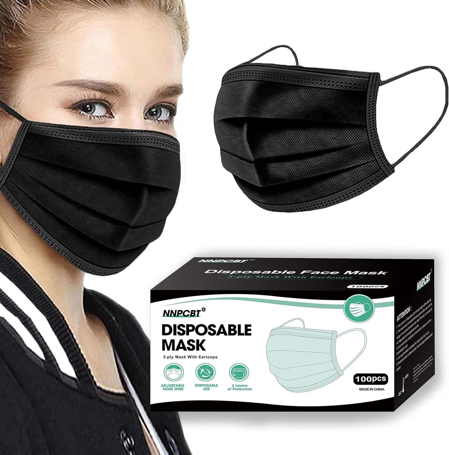 100Pcs Mascarillas Desechables Negras Cubierta De Mascarilla De Seguridad De…