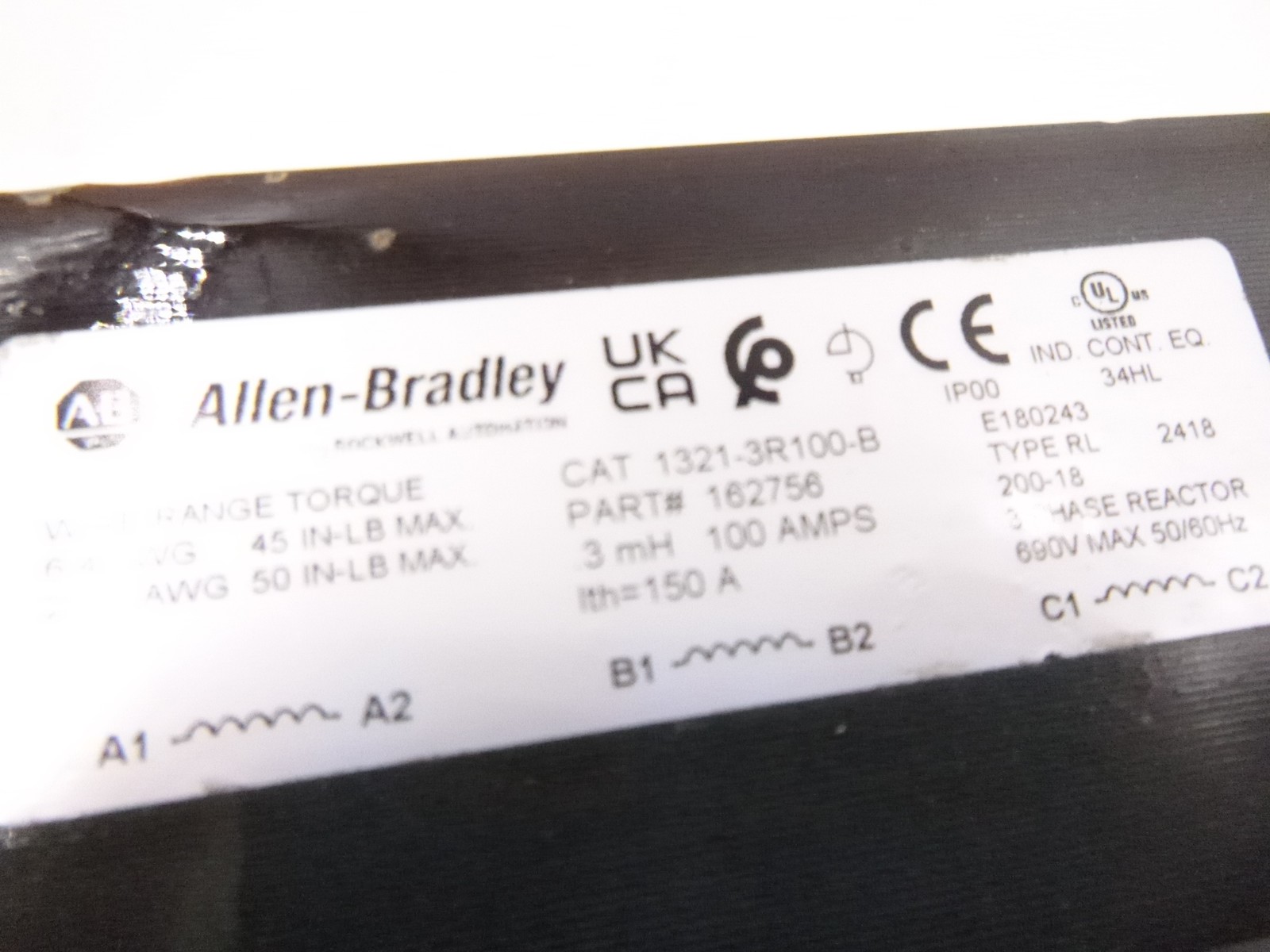 Allen Bradley Input / Output Line Reactor 3 Phase IP00 1321-3R100-B See Desc