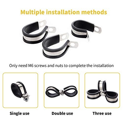 60pcs Stainless Steel Wire Clamps Assortment Kit 7 Sizes 1/4 to 1 Inch Rubber