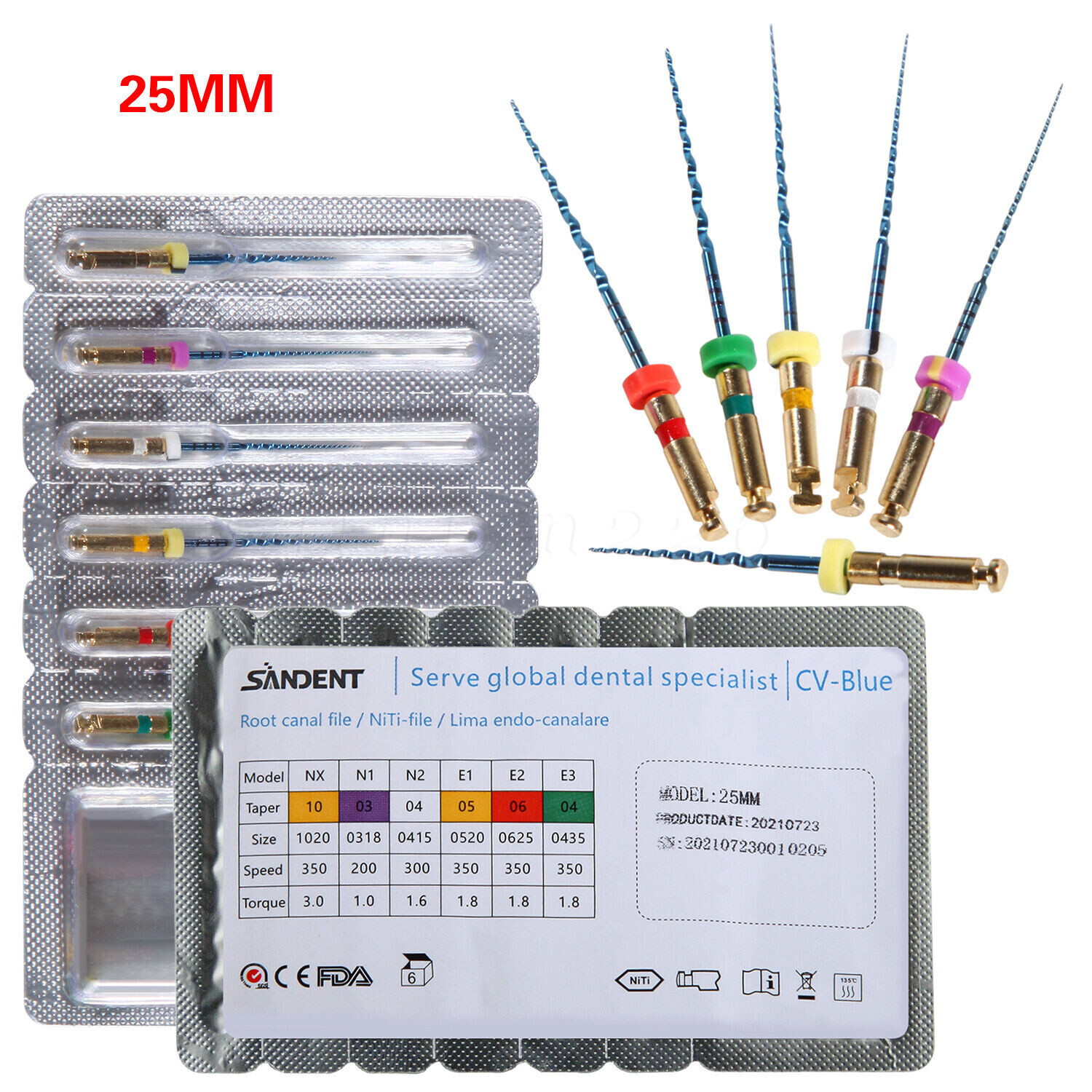 Dental Endodontic Endo Memory Engine Rotary Root Canal NiTi File 25mm files 6PCS