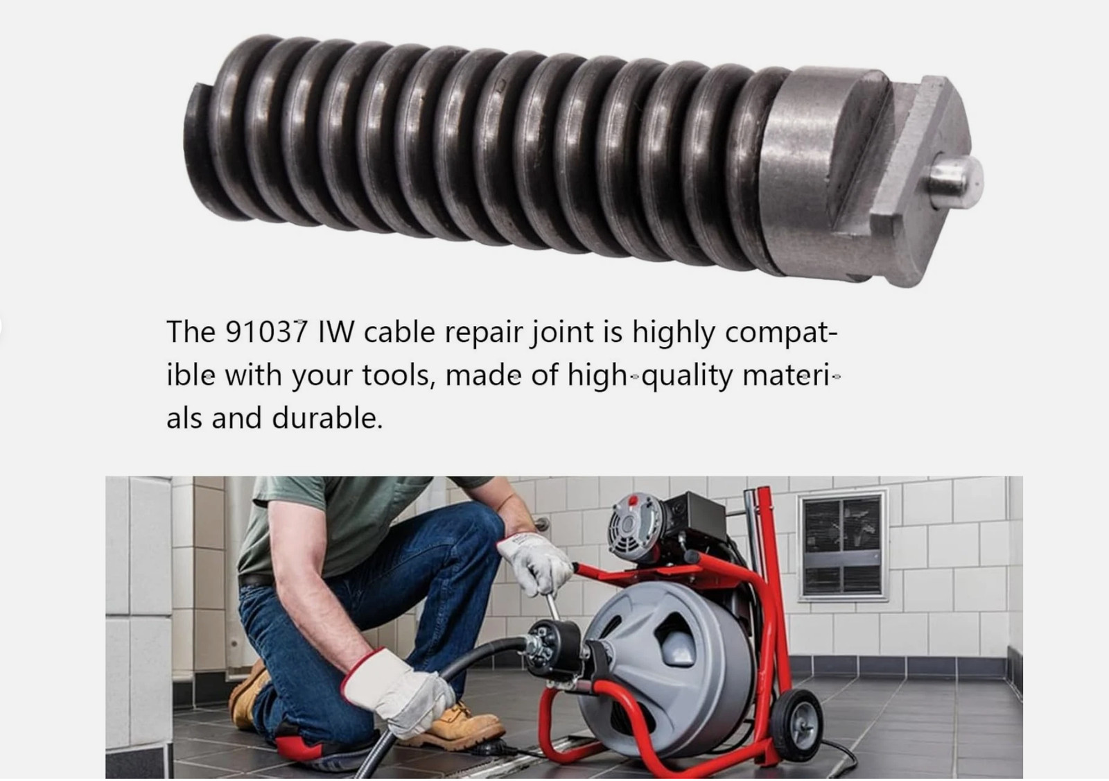 3/8-Inch IW Cable Repair Coupling for RIDGID Drain Cleaning C Tools