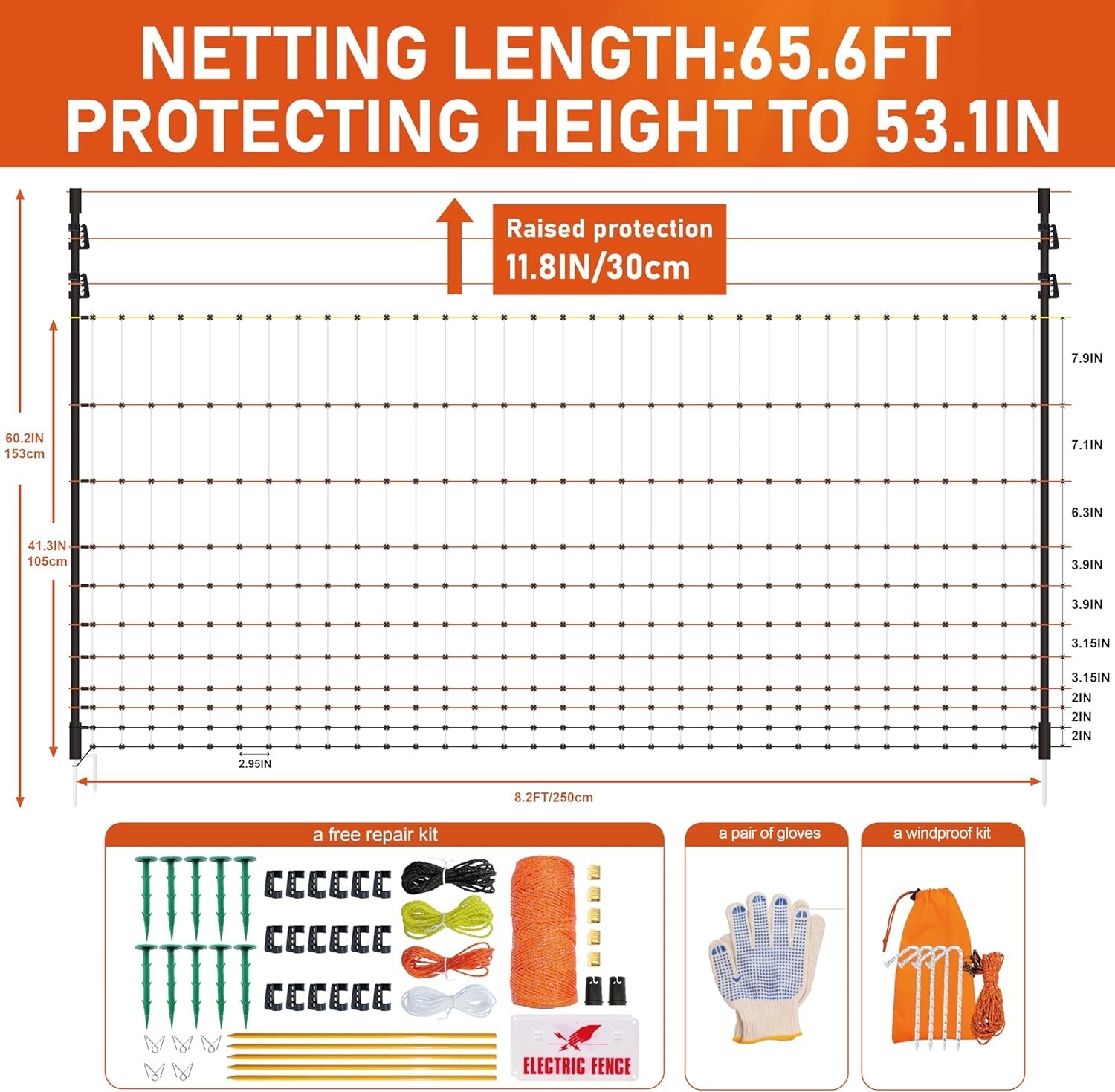 Electric Poultry Netting Fence 47.3in x 98.5ft for Chicken Goats Ranch