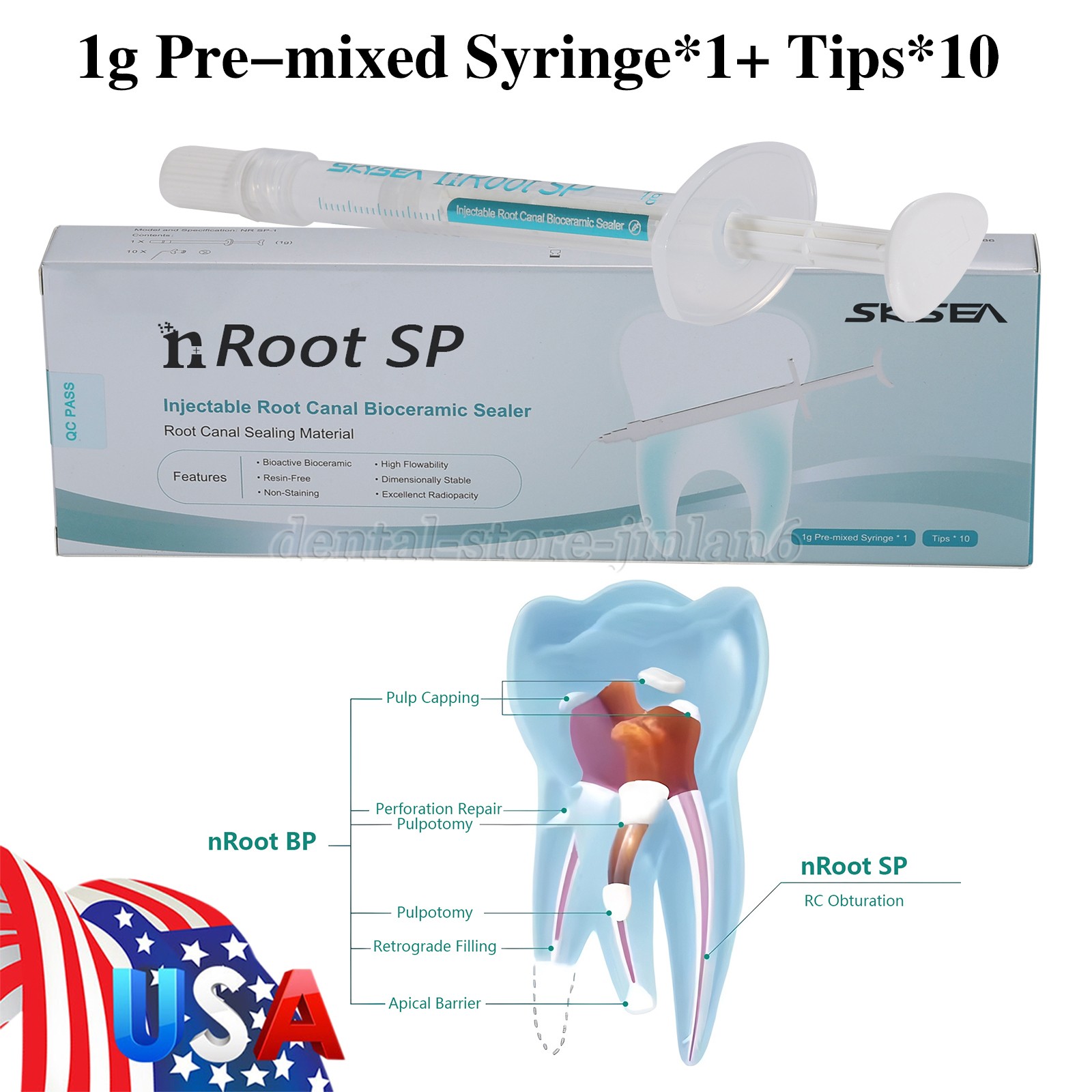 Dental Endo Materials Injectable Root Canal Bioceramic Sealer 1g Pre-mix Syringe