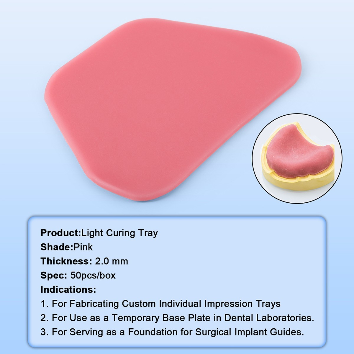 AZDENT Dental Light Cure Custom Tray Material – Pink – 2mm – 50 Pcs/Box FDA CE