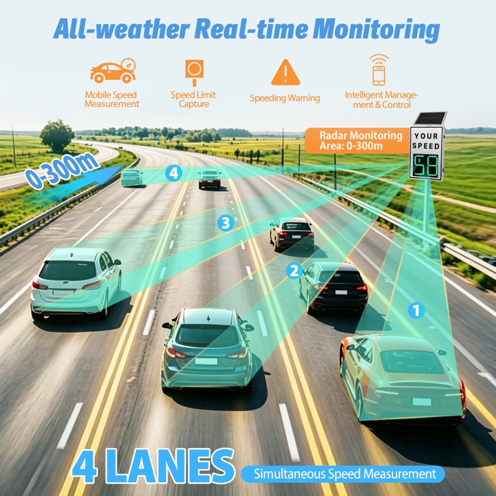 Solar Powered Radar Speed Sign 90*60cm Wireless Speed Display Waterproof IP65
