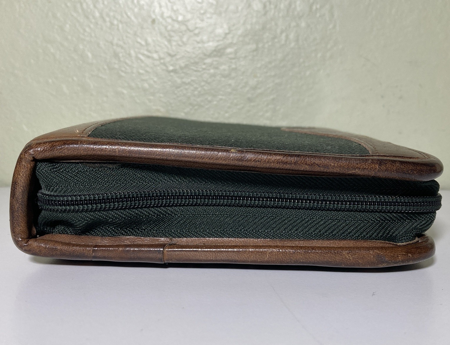 Franklin Quest Planner Green Line Black Canvas Brown Leather Trim 6 Ring Zip