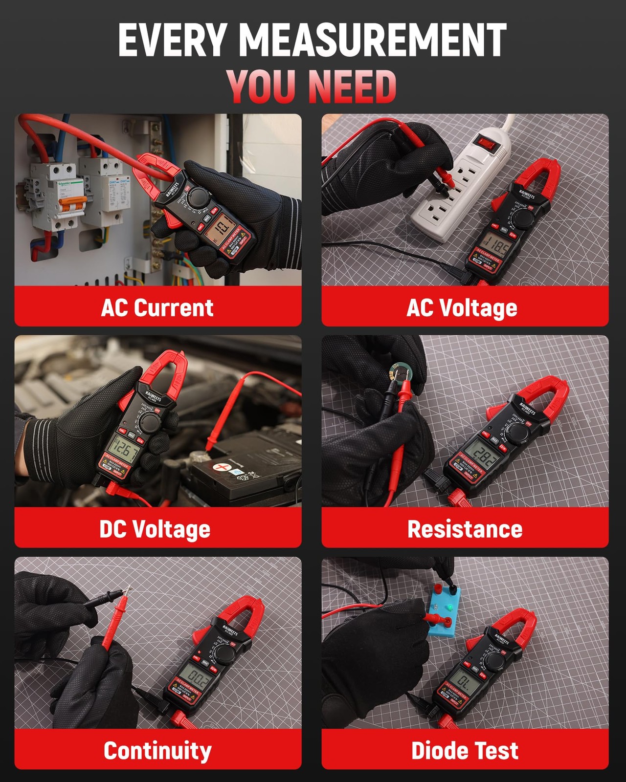 Digital Clamp Meter 400A AC Current, 600V AC/DC Voltage, Auto Ranging Multimeter
