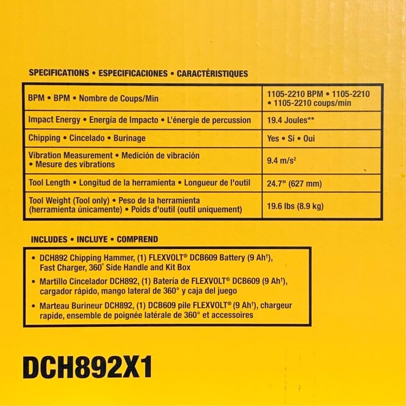 DEWALT DCH892X1 60V MAX 22-lb Cordless SDS MAX Chipping Demolition Hammer Kit
