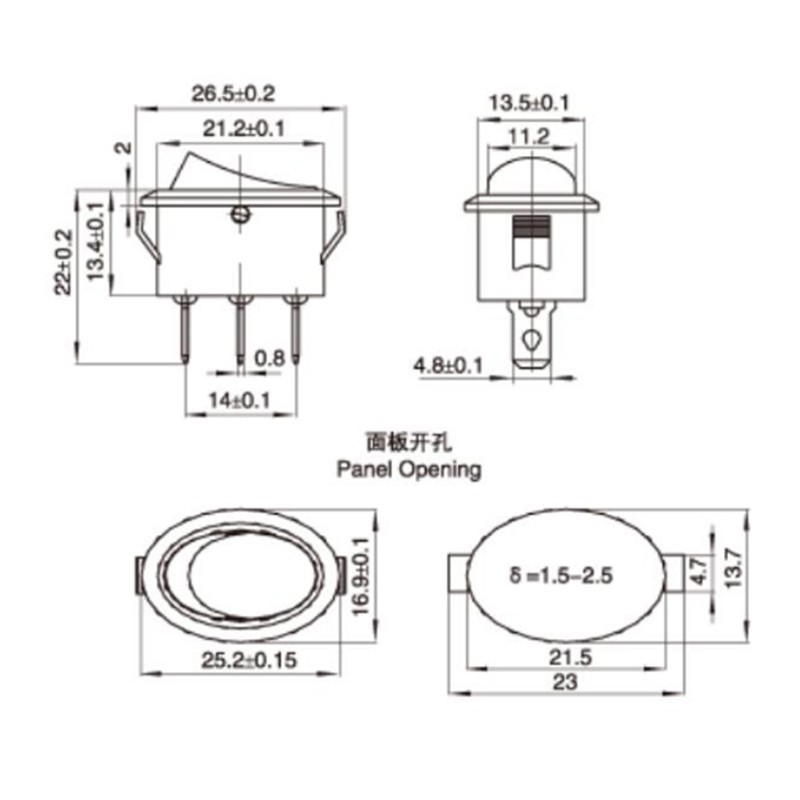 Round Rocker Switch 2/3 Pin 2/3 Position LED Illuminated Black Red KCD1