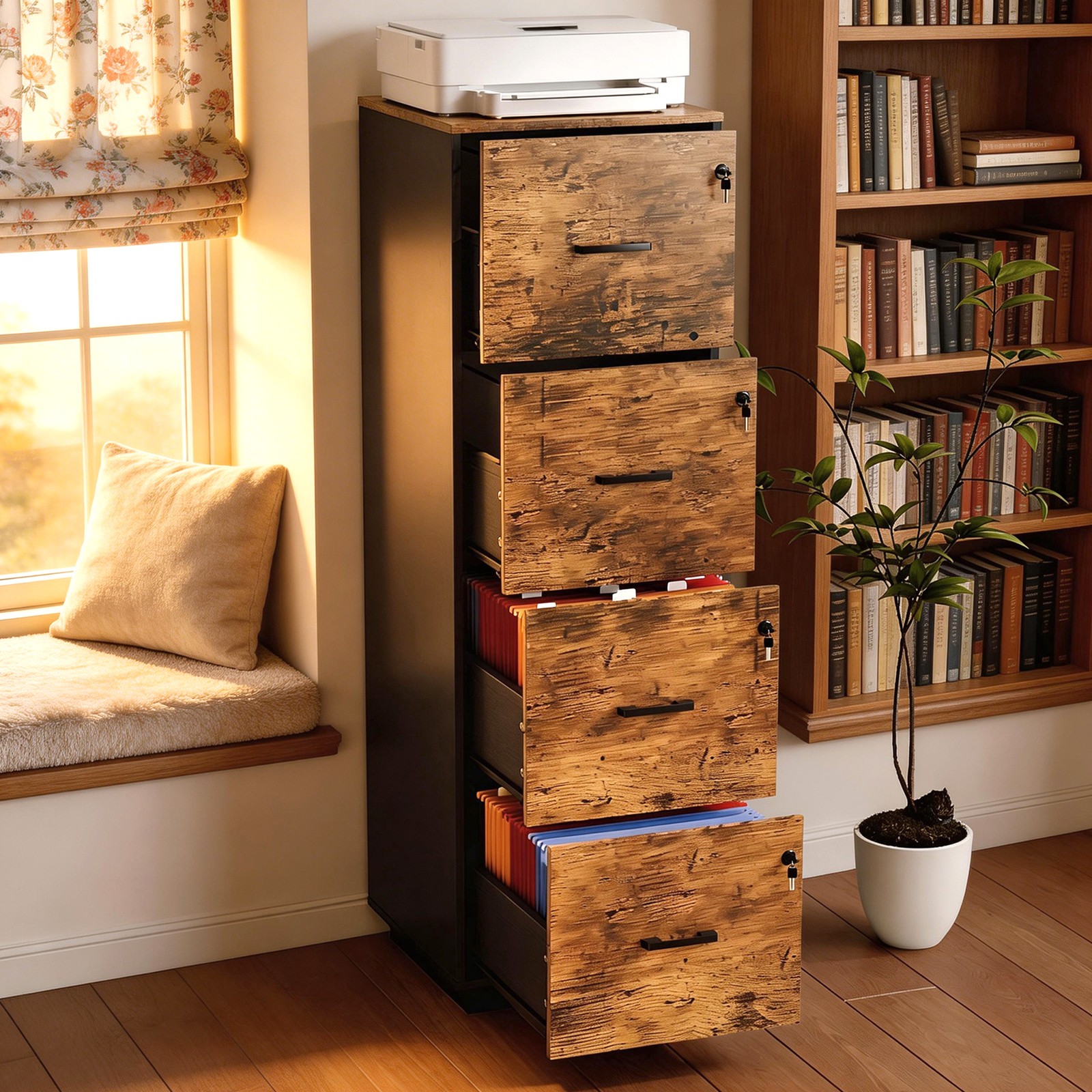 4-Drawer Tall File Cabinet with Independent Locks, Letter-Size Hanging Anti-Tip