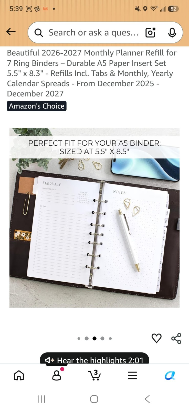 Zicoto Planner Refill Dec 2025-Dec 2027 5.5″x8.3″
