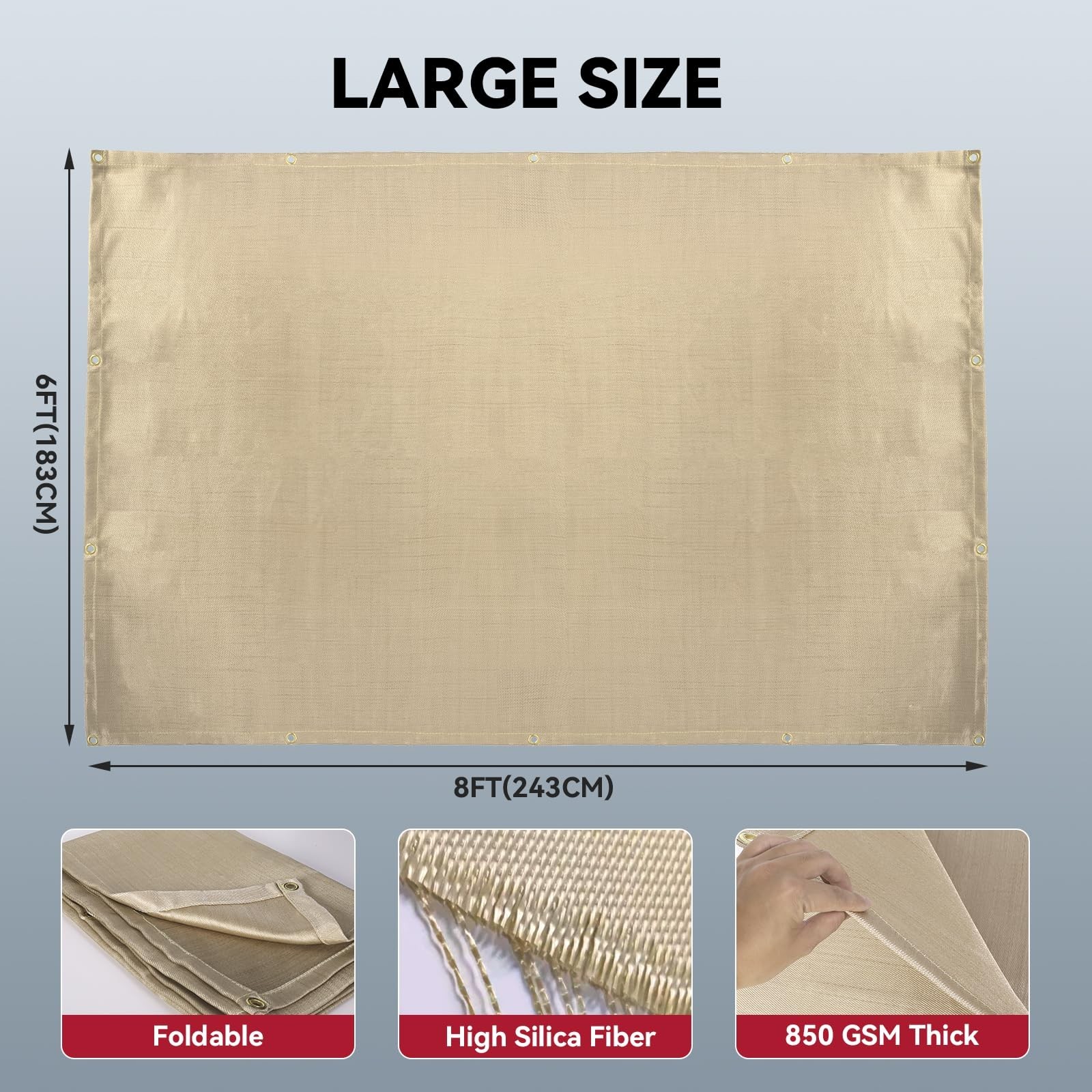 6x8FT Welding Blanket Fireproof 850GSM Thickened for Welders Retardant Fabric US