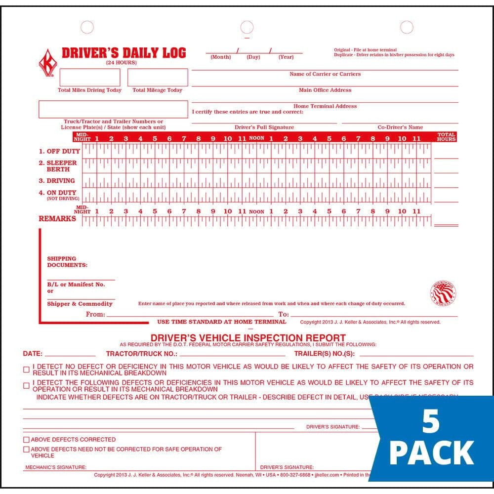 J. Keller Mid-Size Driver Daily Log with DVIR 2-Ply 8.5″ x 8.25″