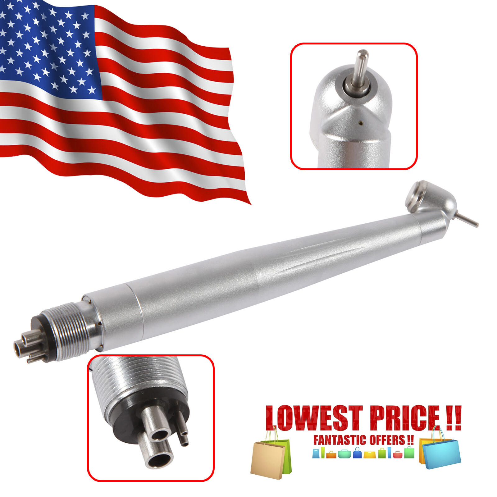1/5Pc NSK Style Dental 45 Degree Surgical High Speed Handpiece Push Button 4Hole