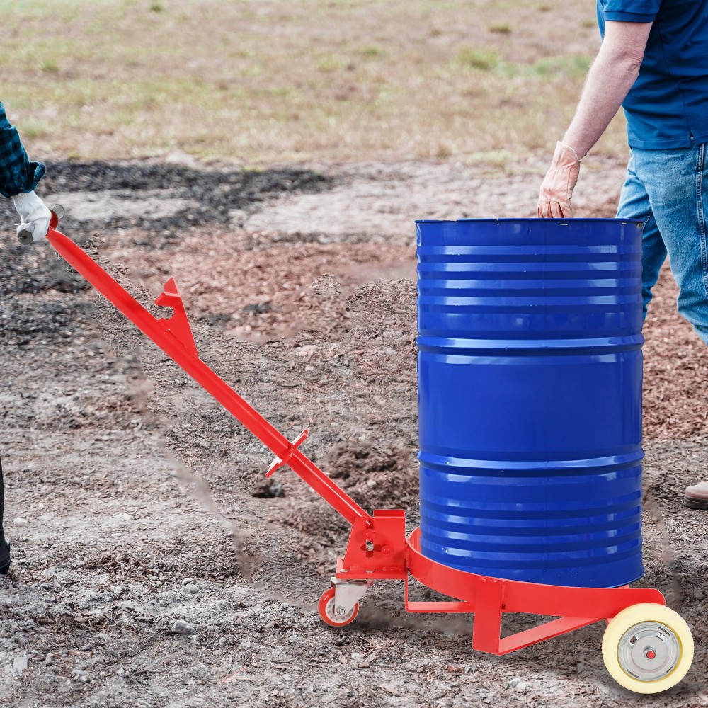 55 Gallon Red Drum Dolly 1200LBS Steel Caddy 2 Fixed+1 Swivel PU Wheels
