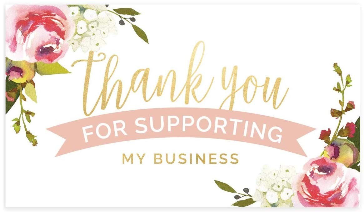 Pink Floral Thank You for Your 2″ x 3.5″, White, Pink, Yellow, Green, Red