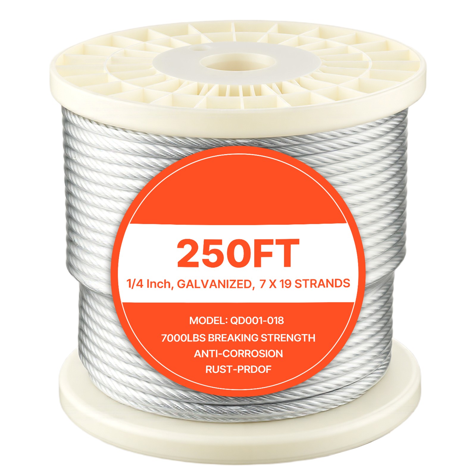 Uimoso Galvanized Carbon Steel Wire Rope 1/4 in 7×19, 250 ft Cable for Railing