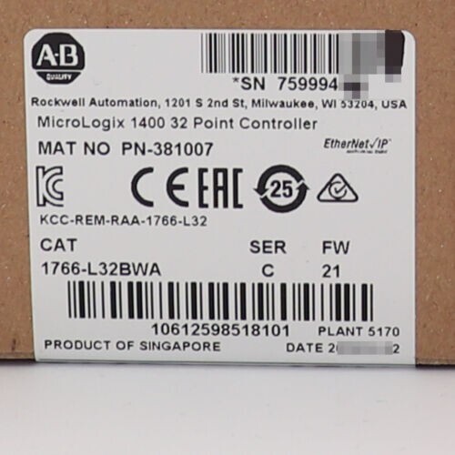 New Factory Sealed AB 1766-L32BWA SER C MicroLogix 1400 32 Point Controller
