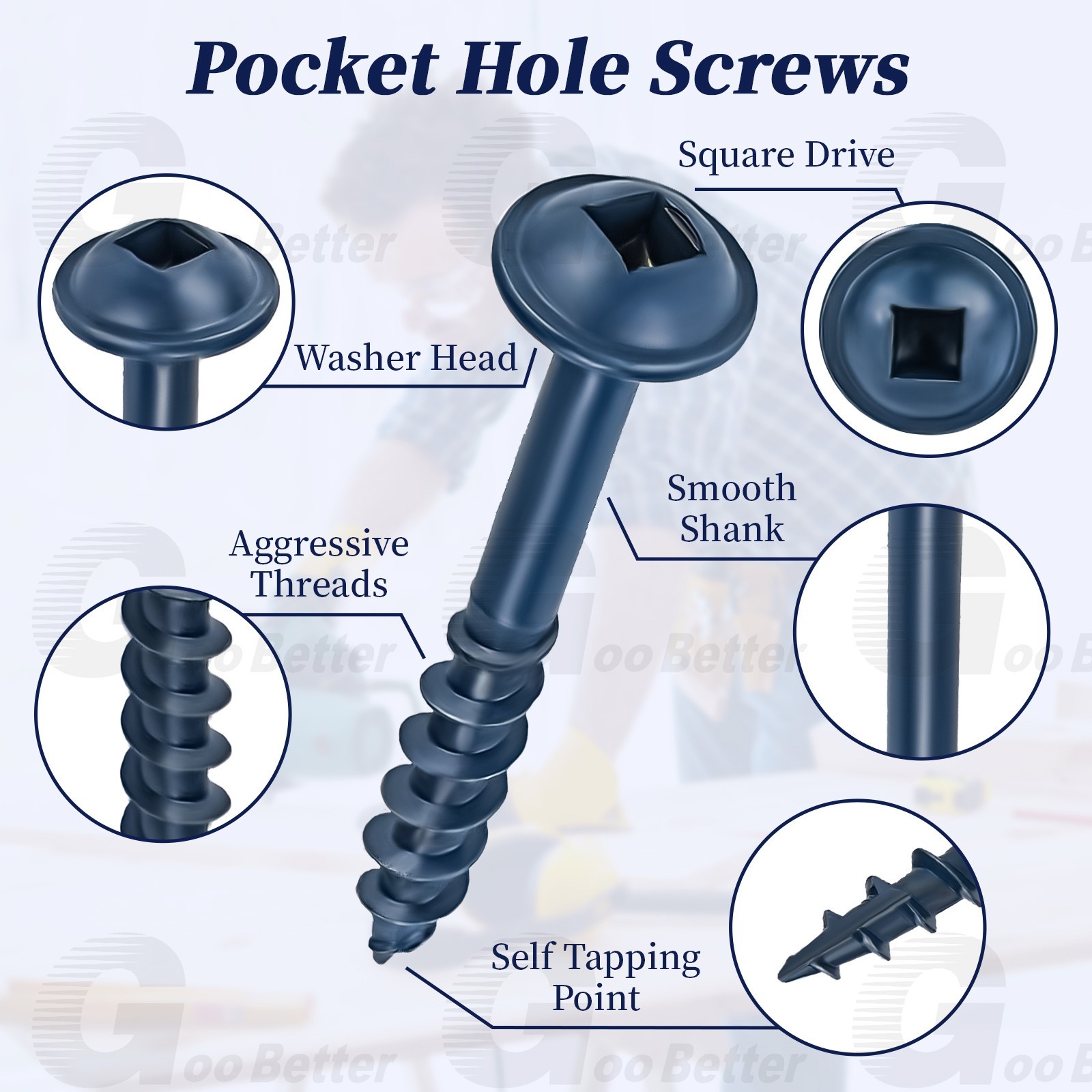 #8 Pocket Hole Screws Wood Screws Square Drive Head Self Tapping Screws