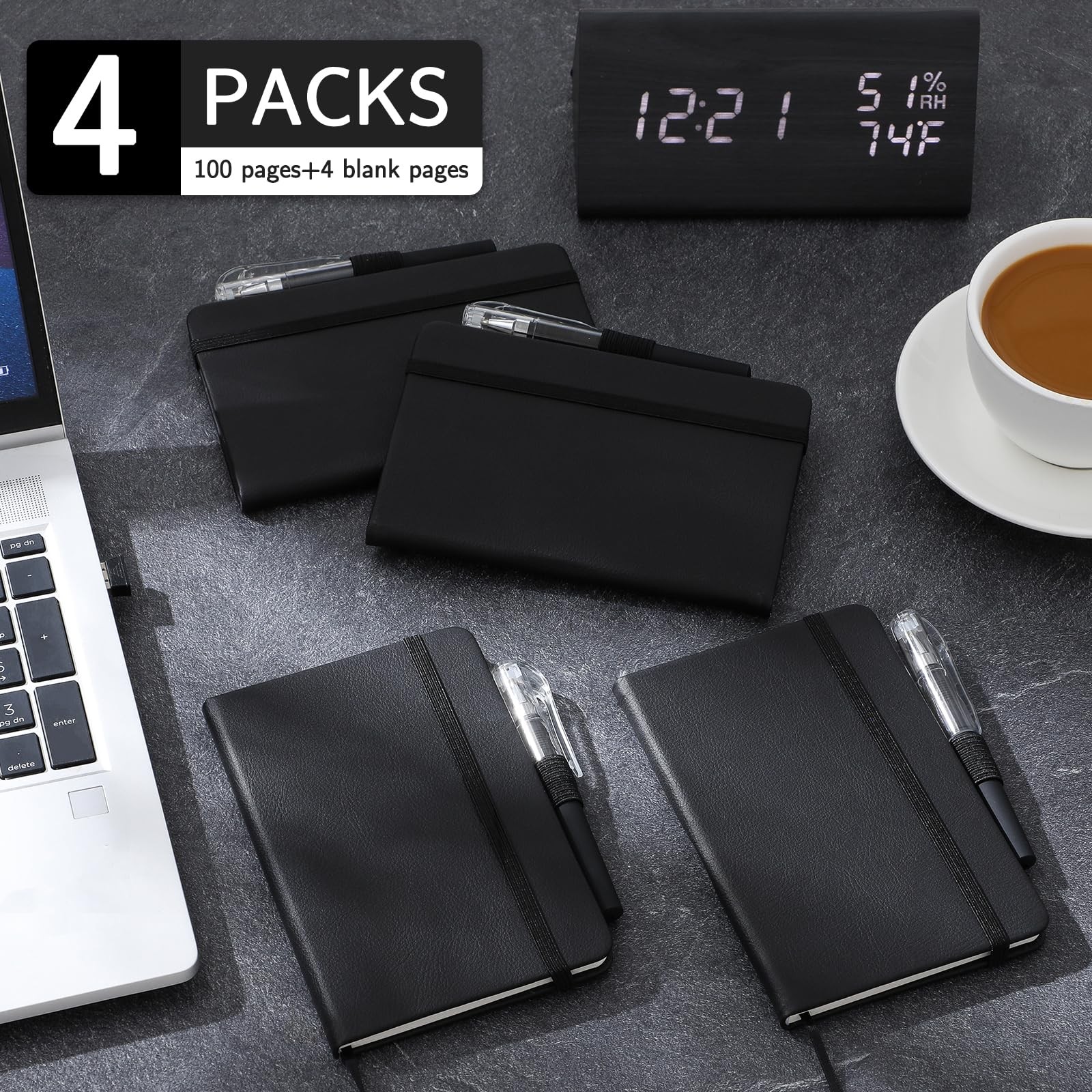NETANY 4 Pack Small Notebook Pocket Notebook, A6 Mini Leather Hardcover Journal,