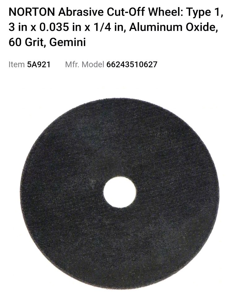NORTON 66243510627 CutOff Wheel,GeminiFreeCut,3″x.035″x1/4″ 5A921, Box Of 25
