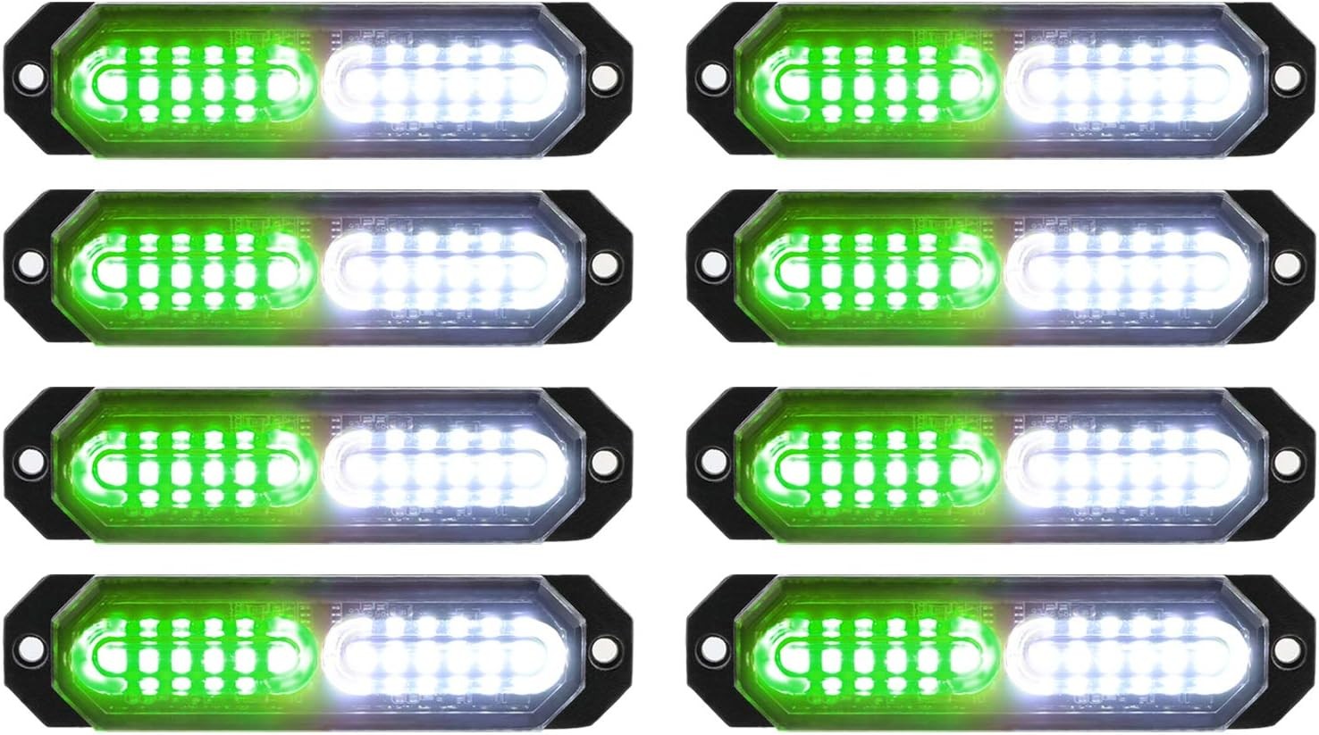 8pcs Ultra Slim LED Strobe Lights with Sync Feature for Trucks and Cars (Green &