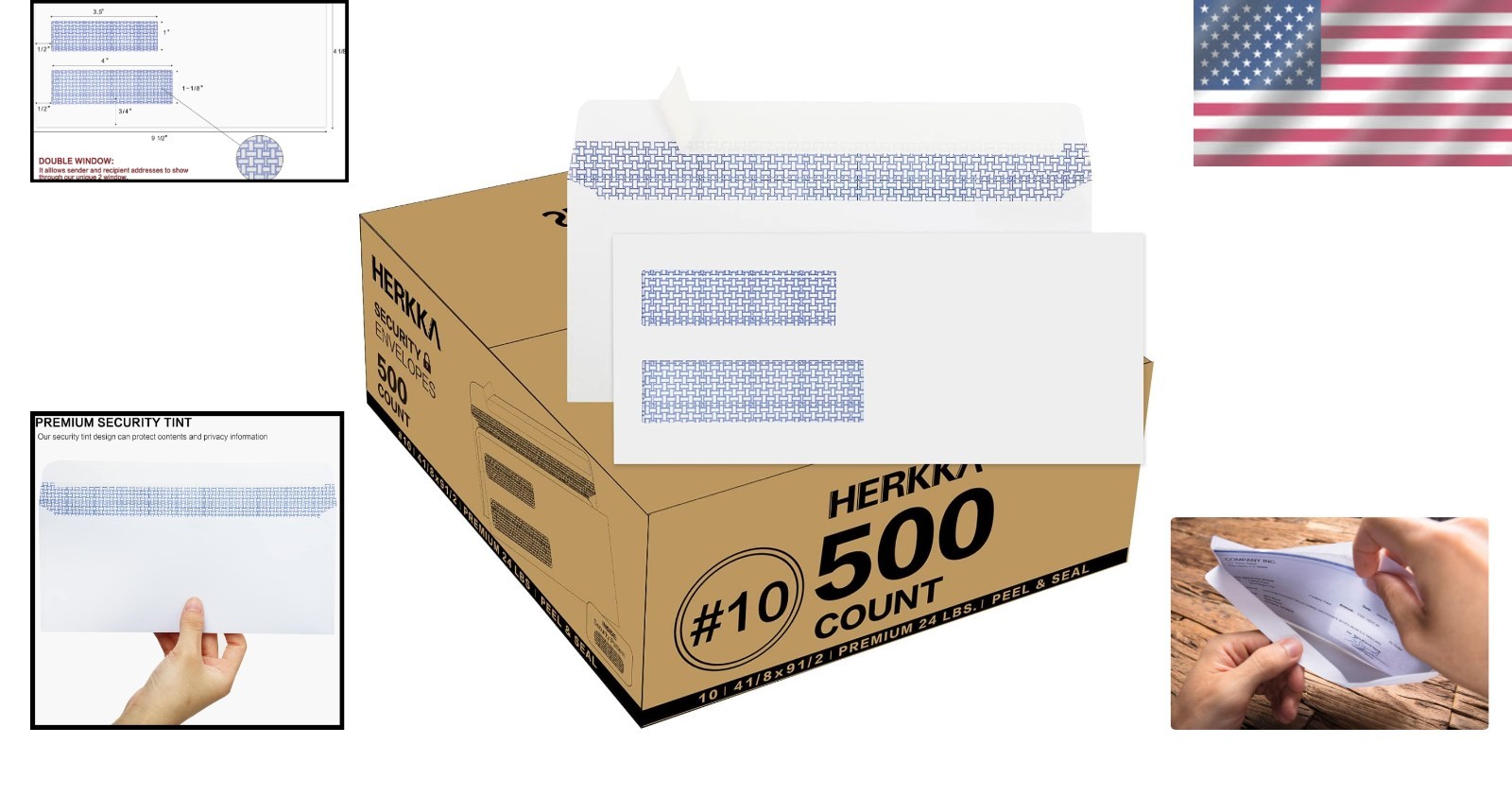 Self Seal Double Window Envelopes 4.125 x 9.5 Inches Ideal for Billing 500 Count