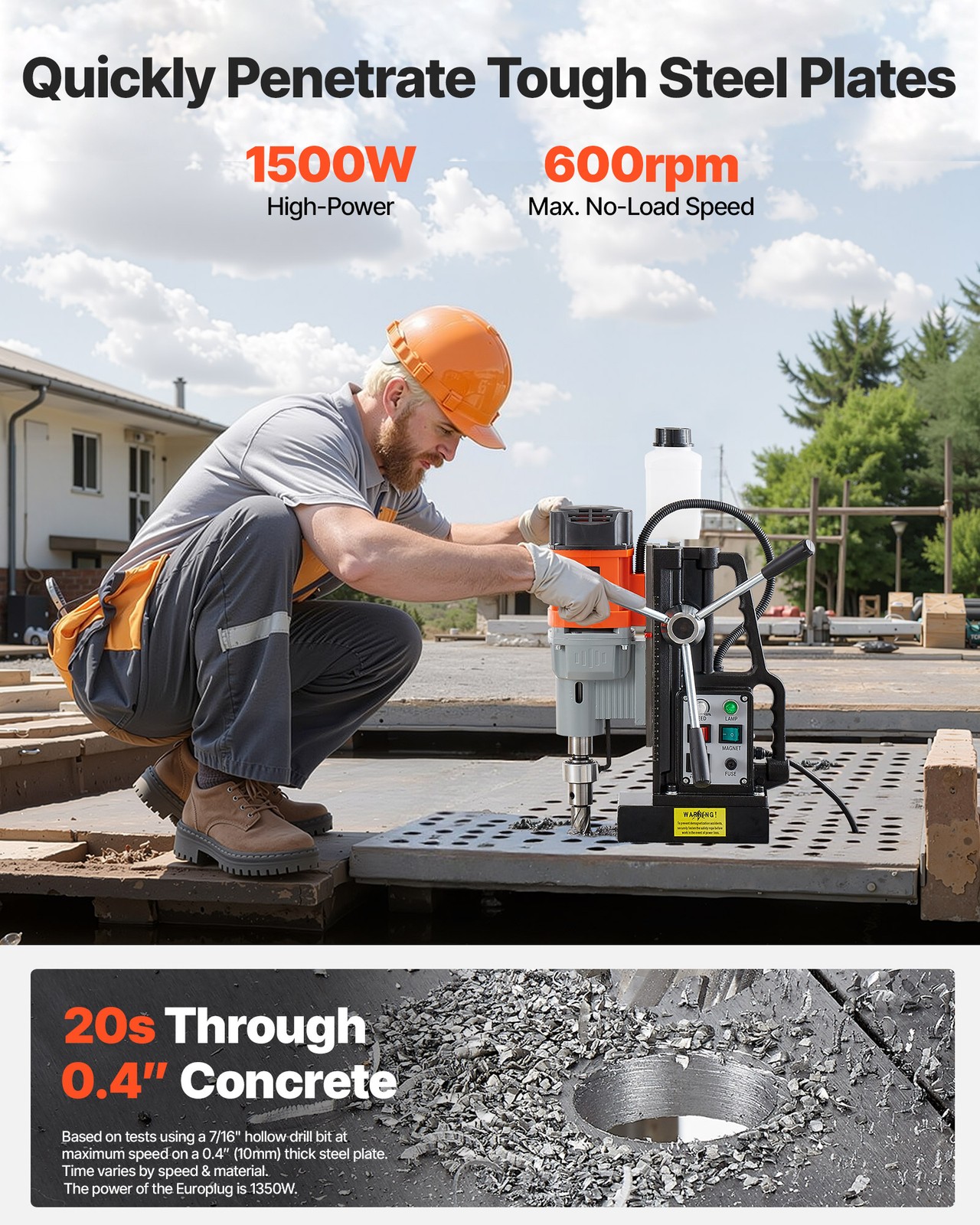 VEVOR Magnetic Drill Press Mag Drill Press 1550 W 2.4 in Boring Dia 0-600 RPM