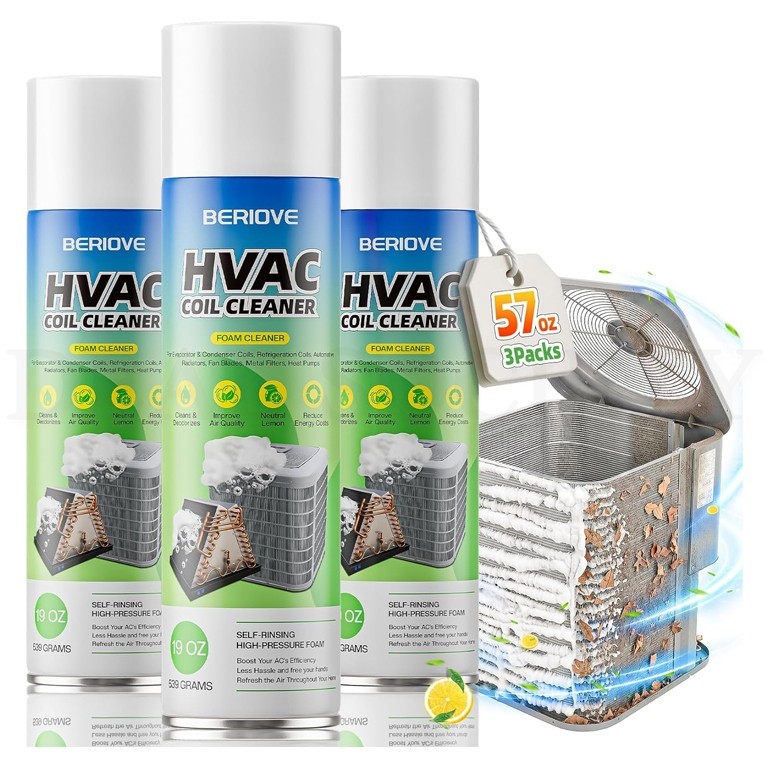 BERIOVE Foaming HVAC Coil Cleaner Professional High-Efficiency 19oz Lot of 3