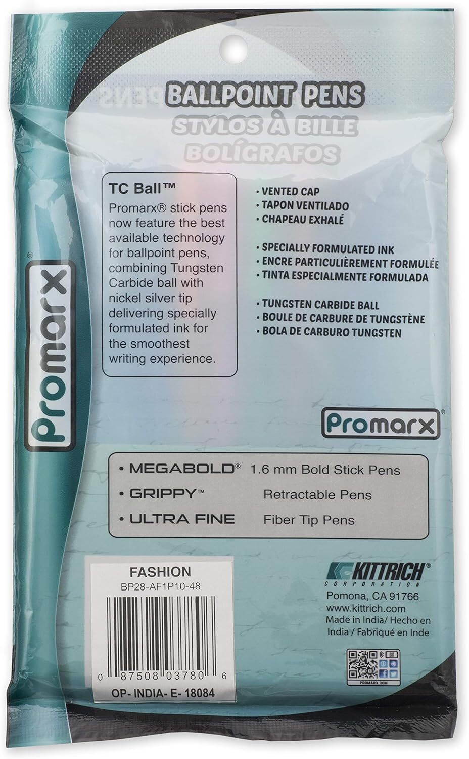 Promarx Fashion Stick Ballpoint Pens, 1.0 mm, Assorted Colored Ink, 10-Count