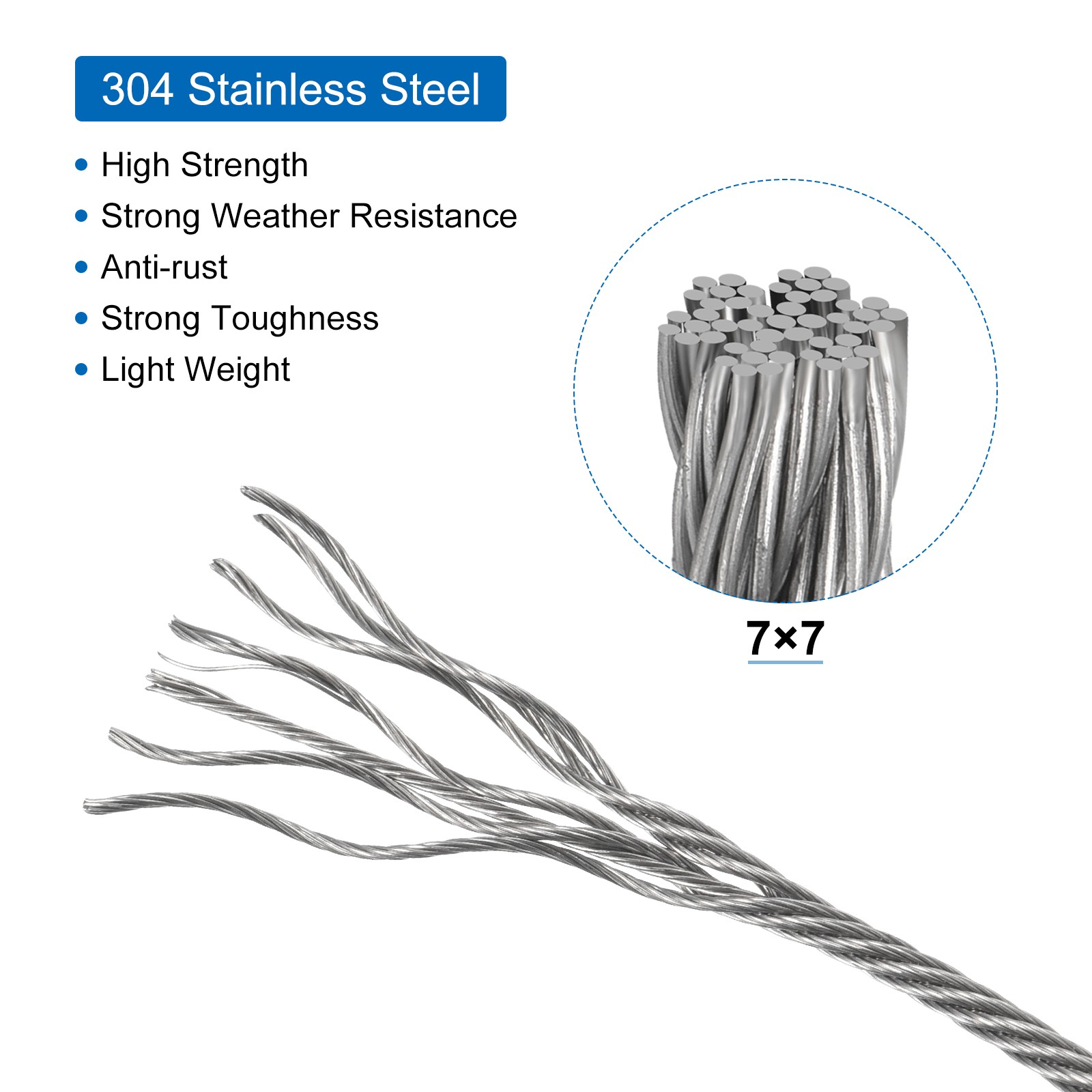 33Ft(10m) Wire Rope 1/8″(3mm) with 4Pcs Aluminum Sleeves Transparent