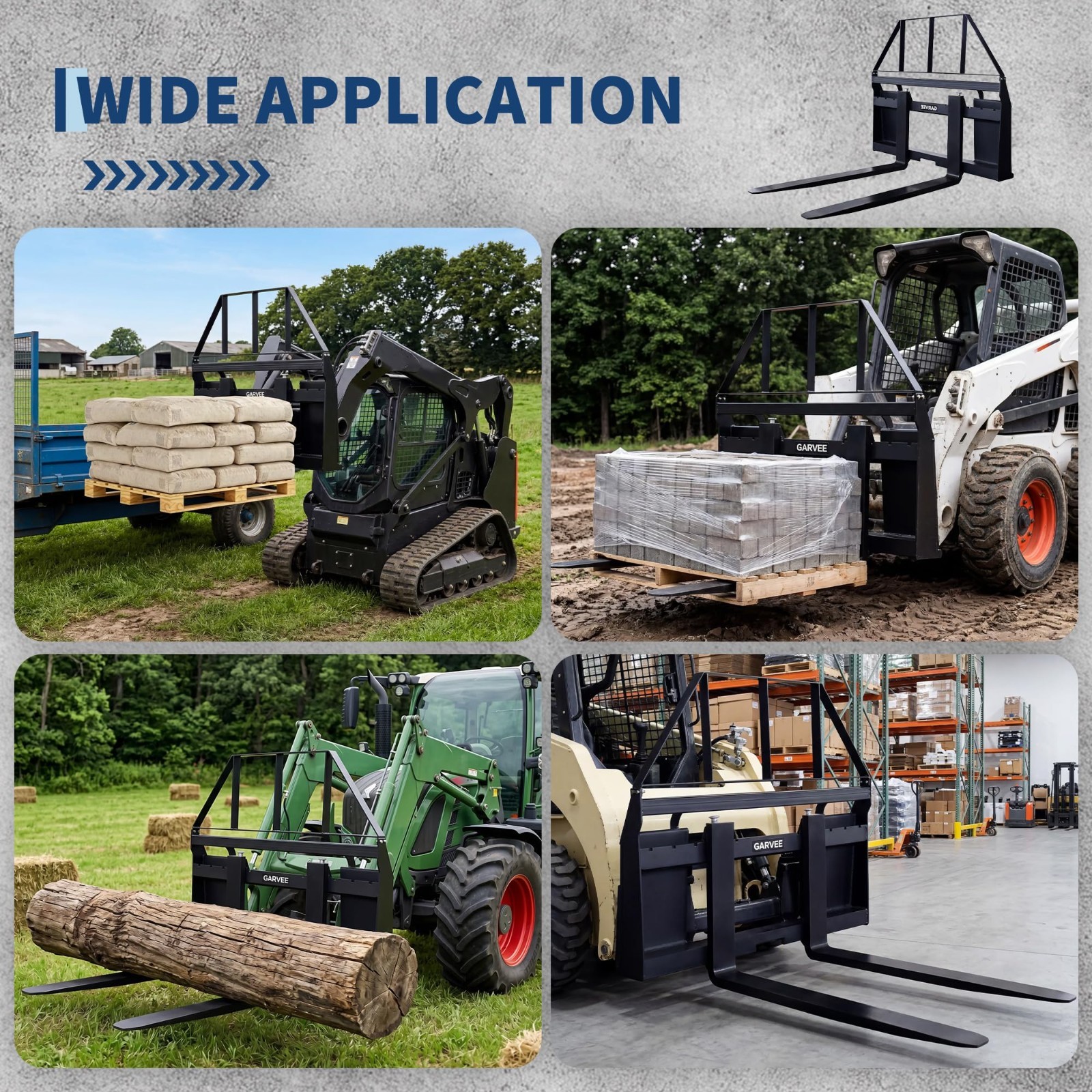 4000lbs Attachments Skid Steer Pallet Fork Frame, 45″ Pallet Fork 48″ Fork Blade