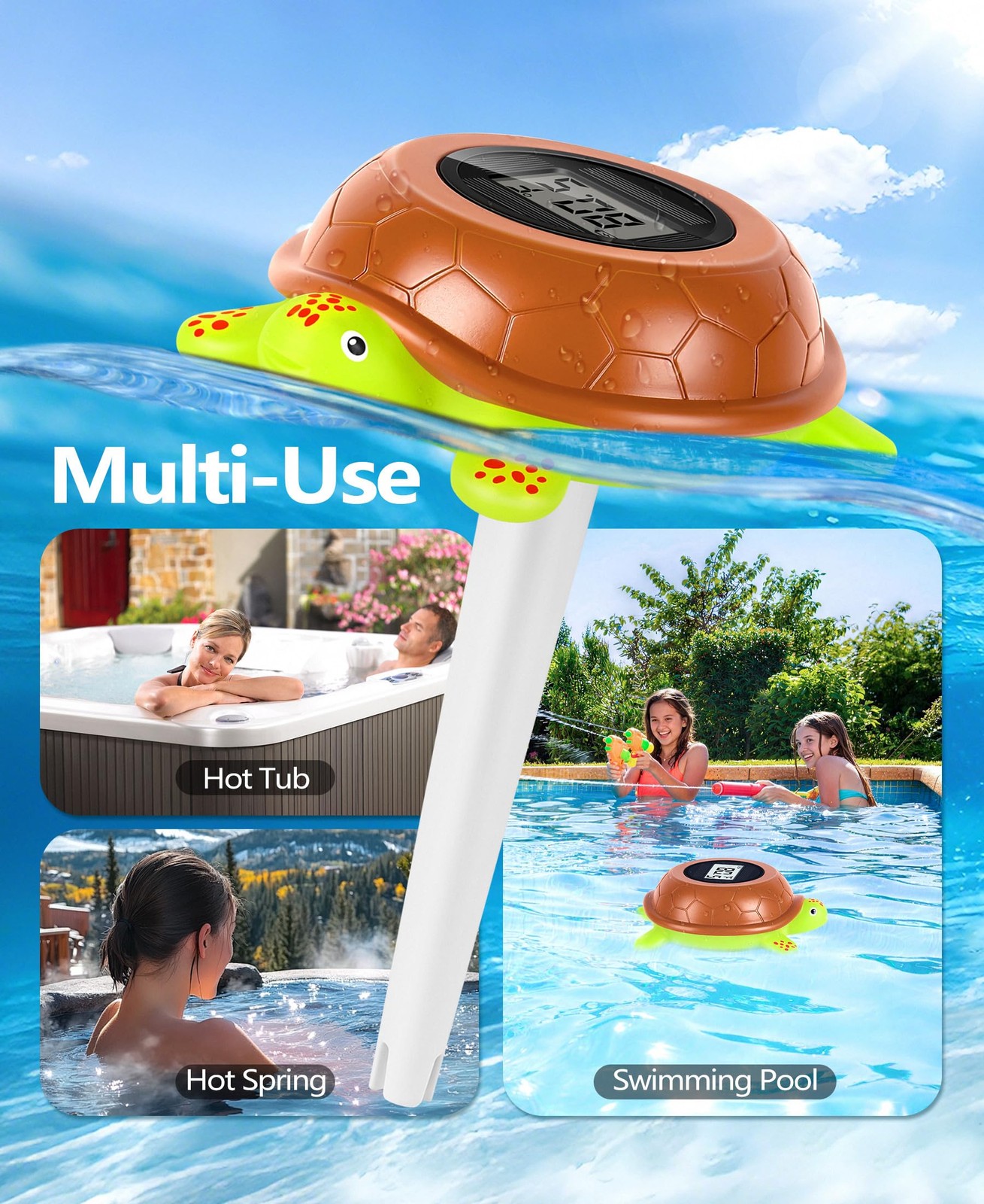 Solar Digital Pool Thermometer with Backlit LCD | ±0.5°F Accuracy, Fast 10s