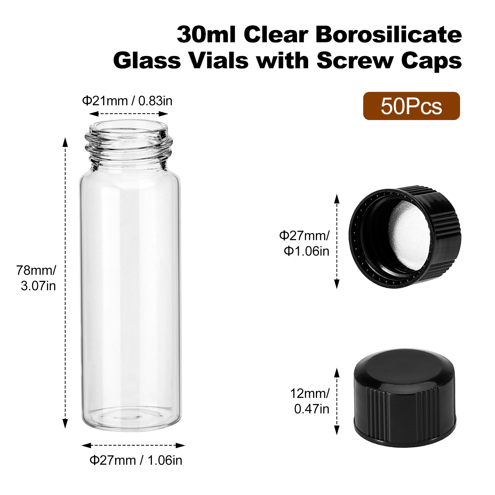 500pcs 4/10/30ml Clear Essential Oil Small Sample Glass Vials Bottles Containers