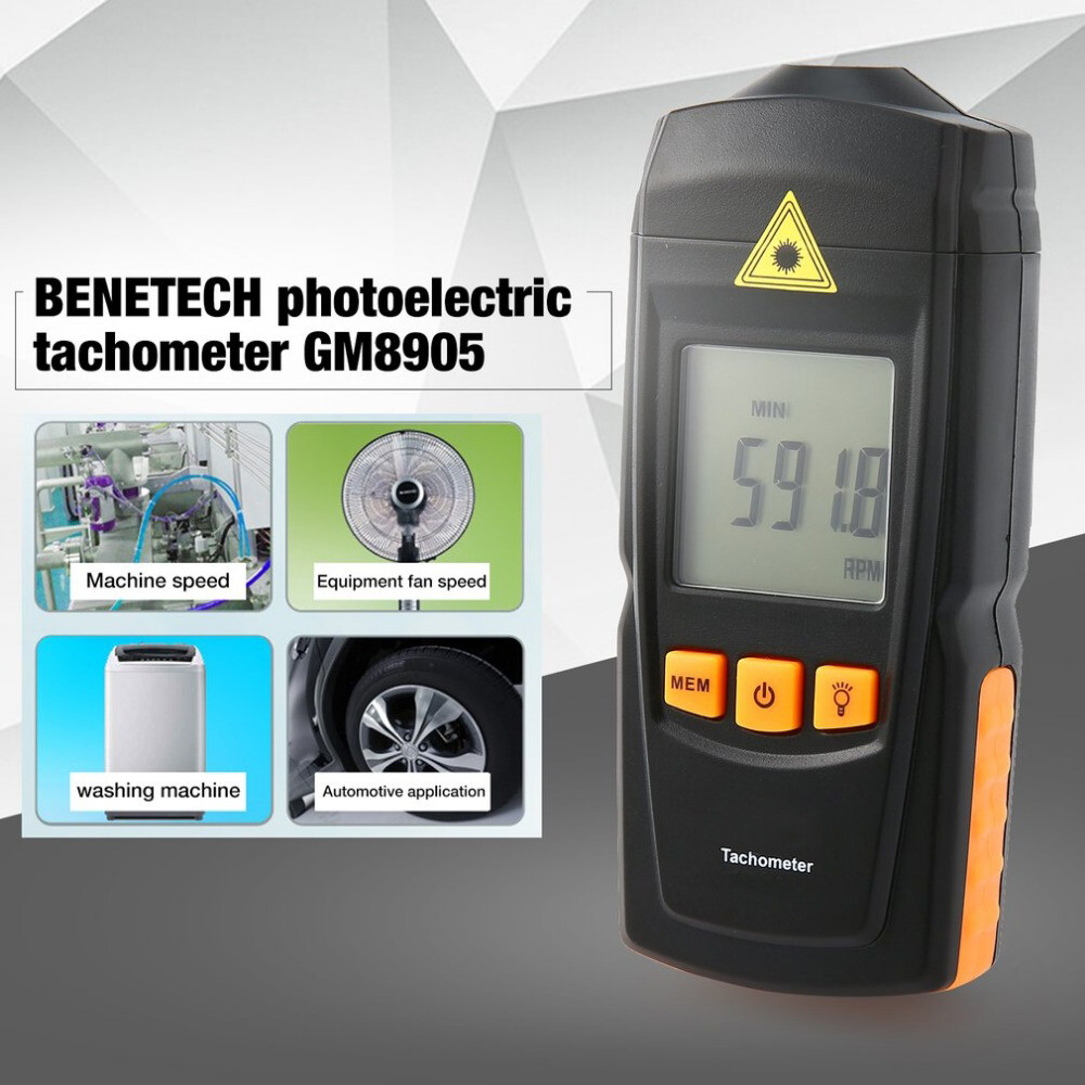 Digital Laser Tachometer Auto Range RPM Tach Meter Non-Contact LCD Backlit Gauge