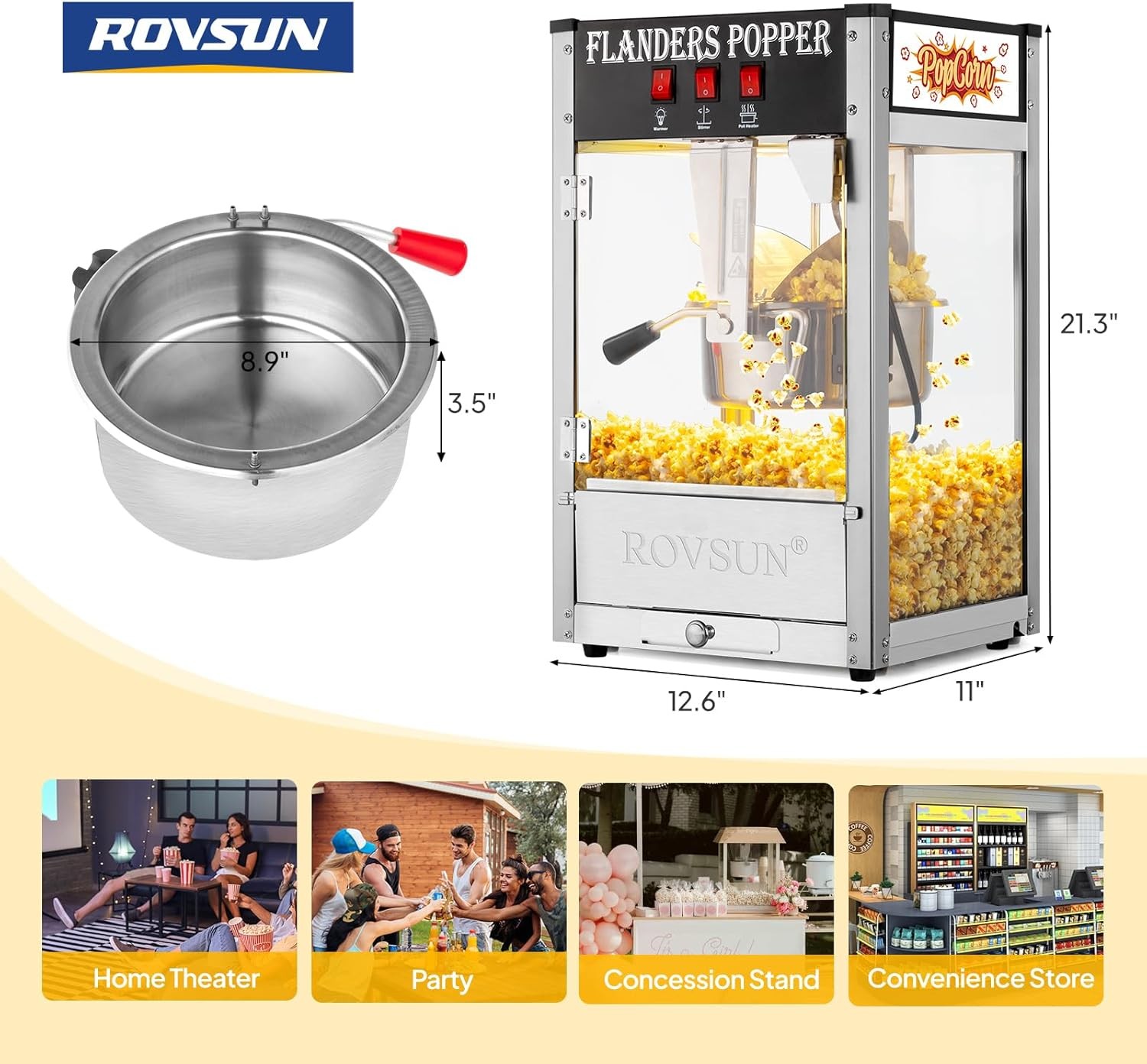 ROVSUN Commercial 8OZ Popcorn Machine Countertop Maker Vintage Style 850w Black