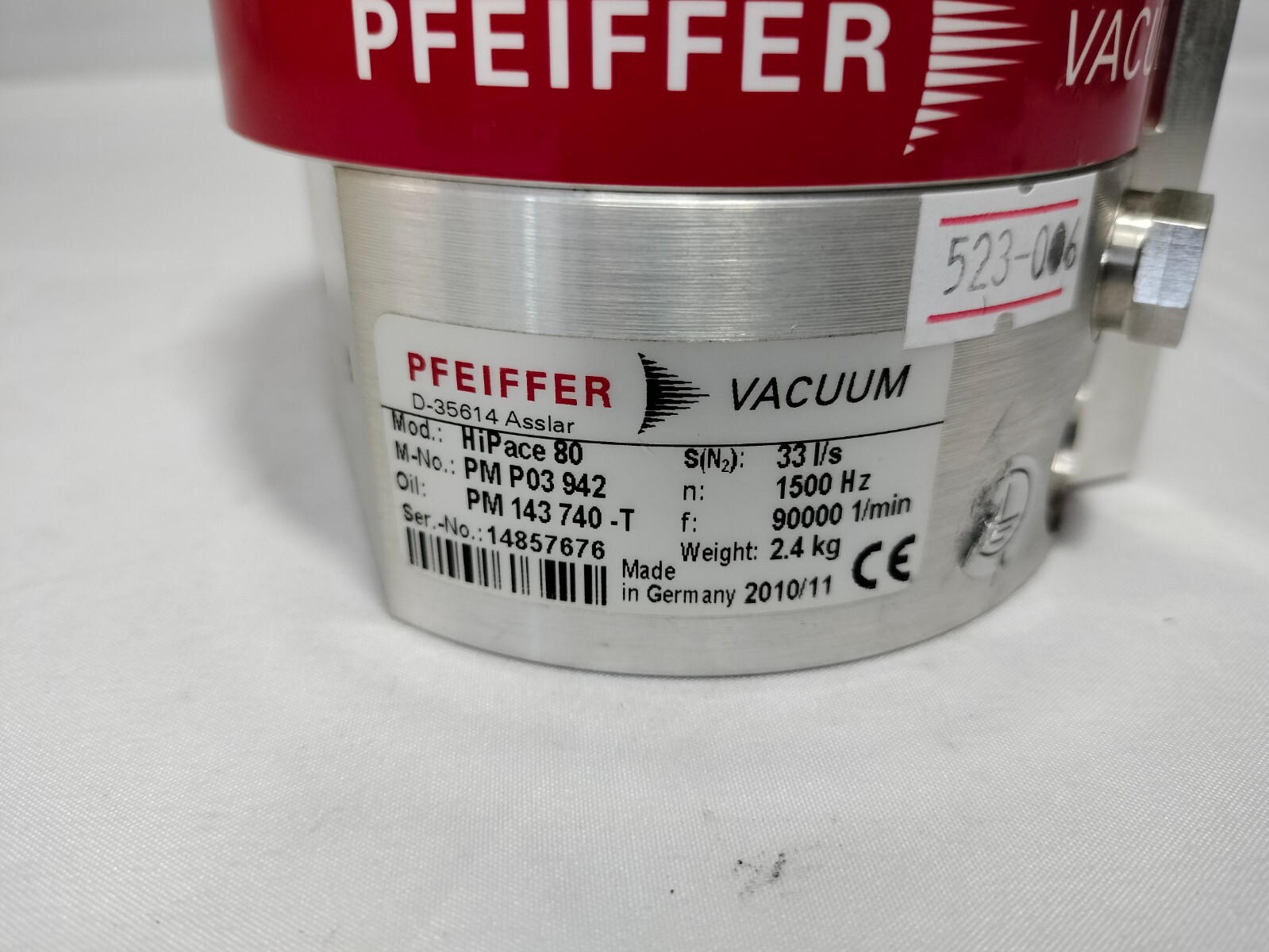 Pfeiffer HiPace 80 PM P03 952 PMP03952 Turbo Vacuum Pump 33 I/s 1500Hz 90000 1/m