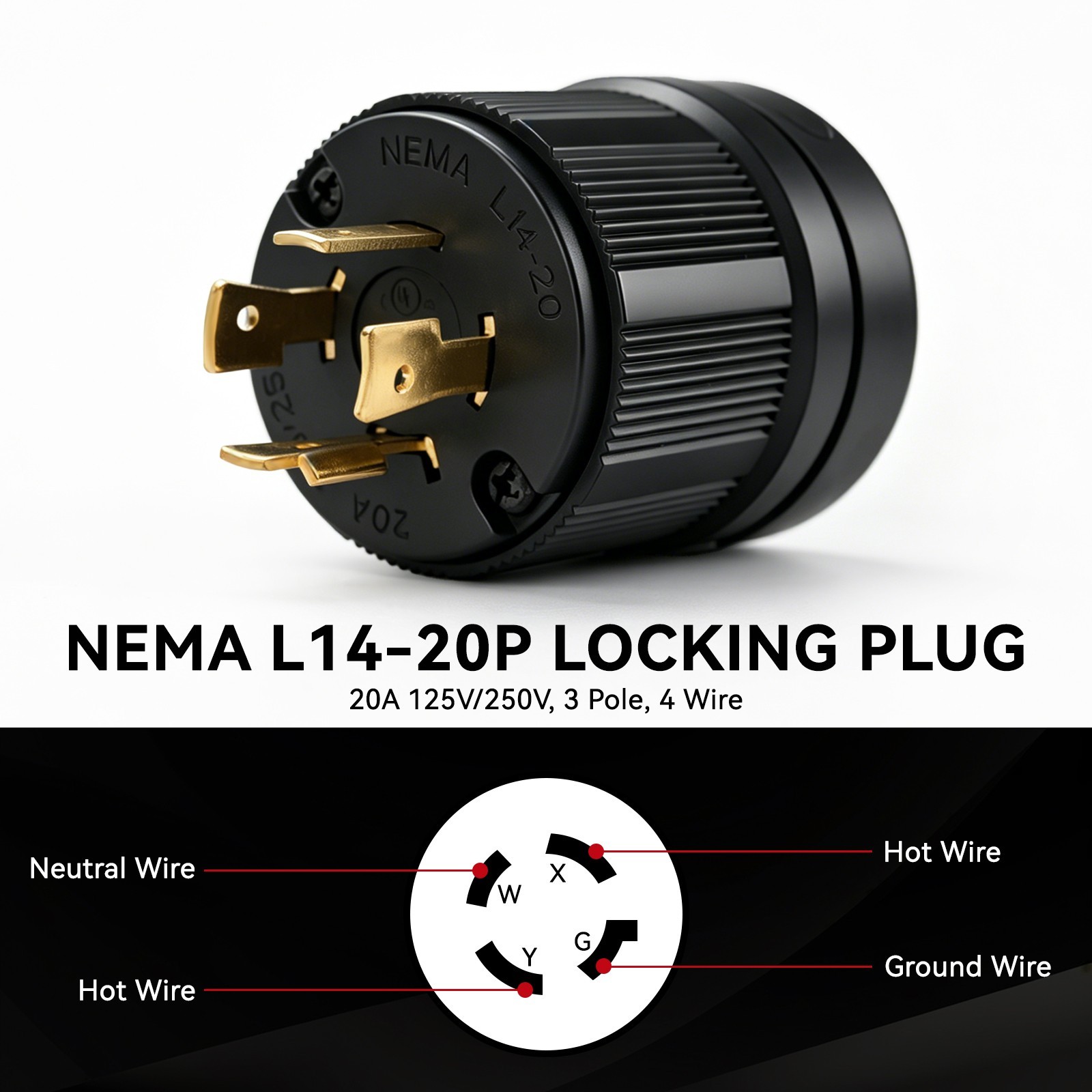 L14-20P Twist Lock Plug for Generator 20 Amp 125/250V NEMA Connector