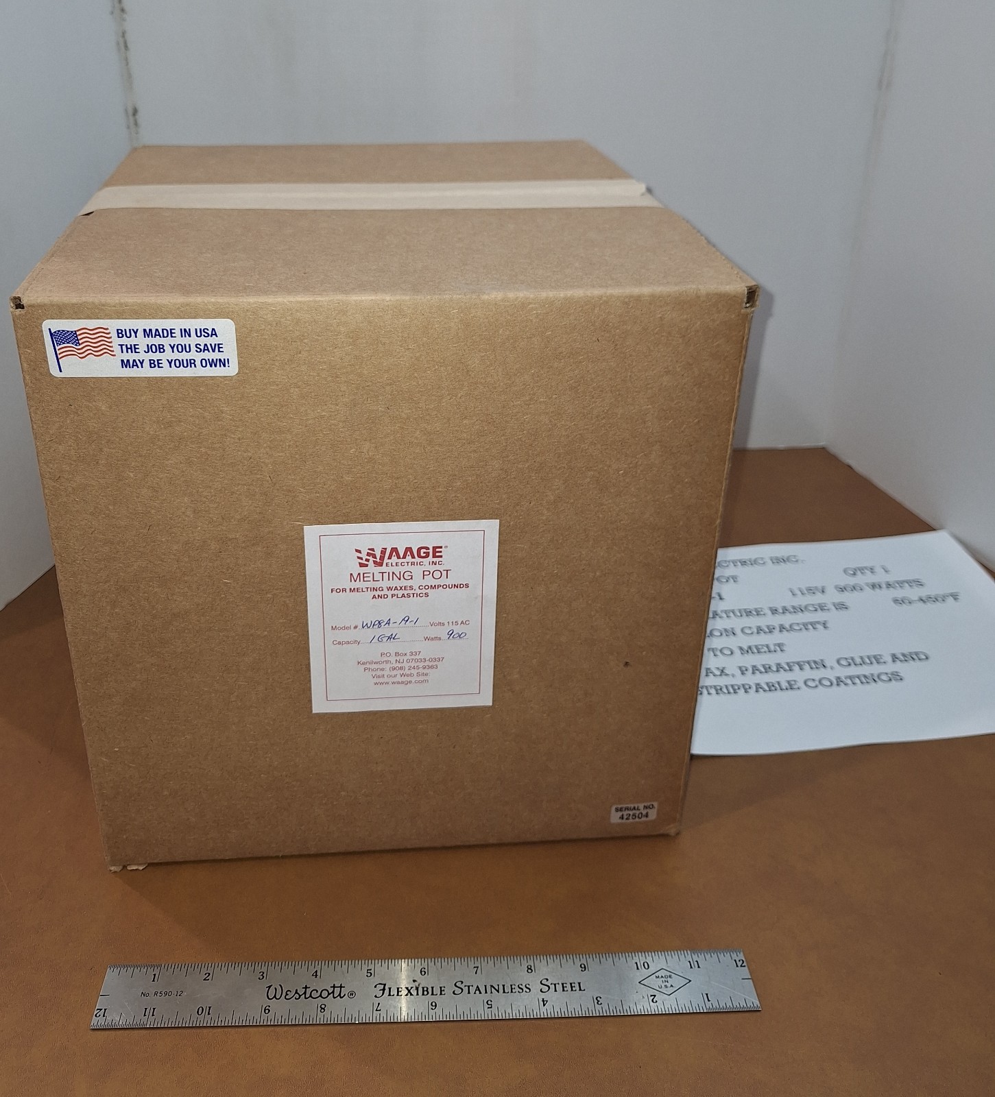 WAAGE MELTING POT WP8A-19-1 NEW IN BOX – 900 W 115V 60-450°F TEMP RANGE 1 GAL