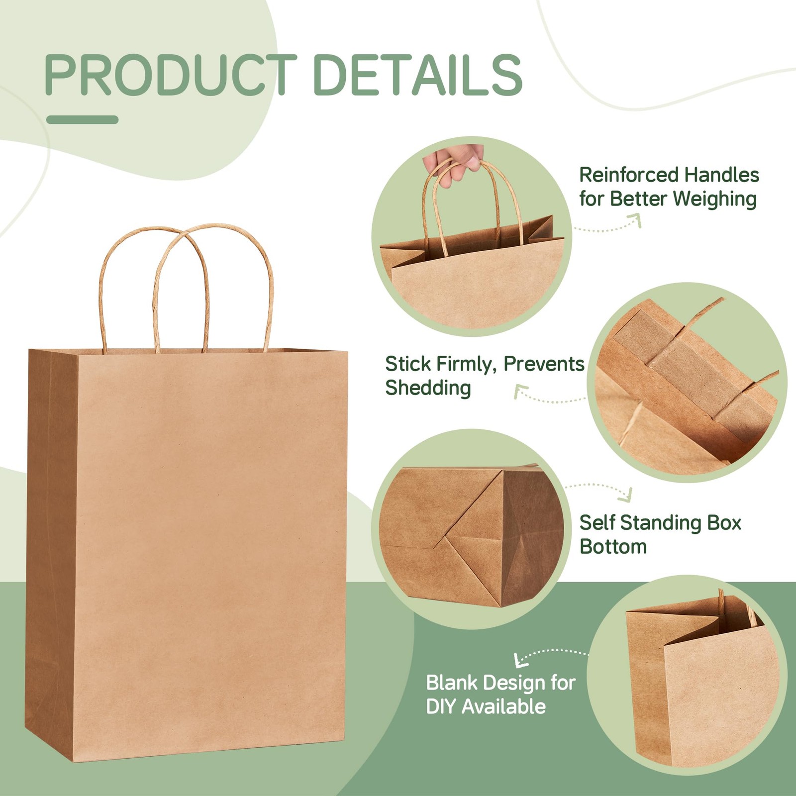 ECOEXTRA Gift Bags 100Pcs Brown Paper 1 count (Pack of 100), Medium