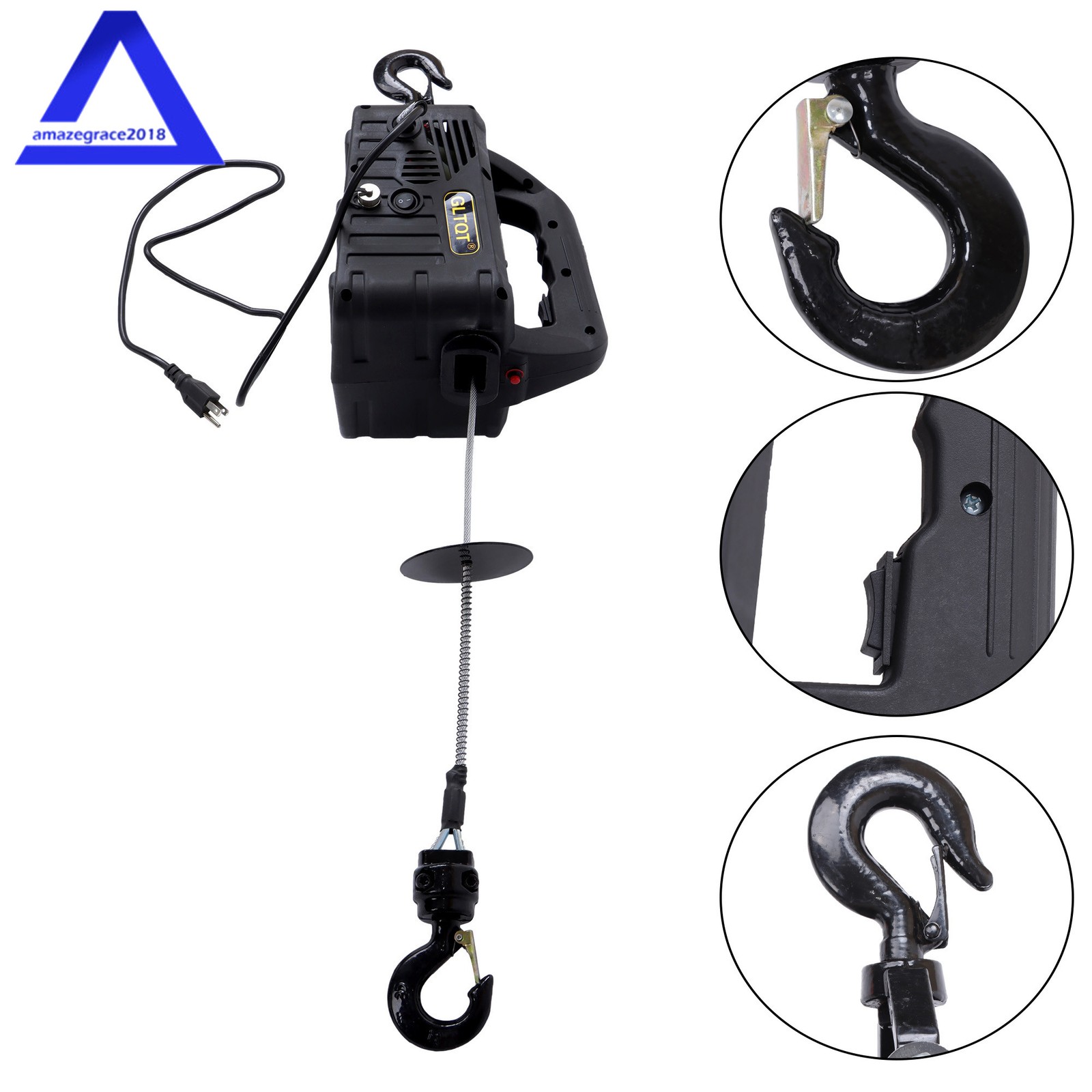 2-in-1 Portable Electric Hoist Power Winch 1100 lbs Wired Remote Control 1500W