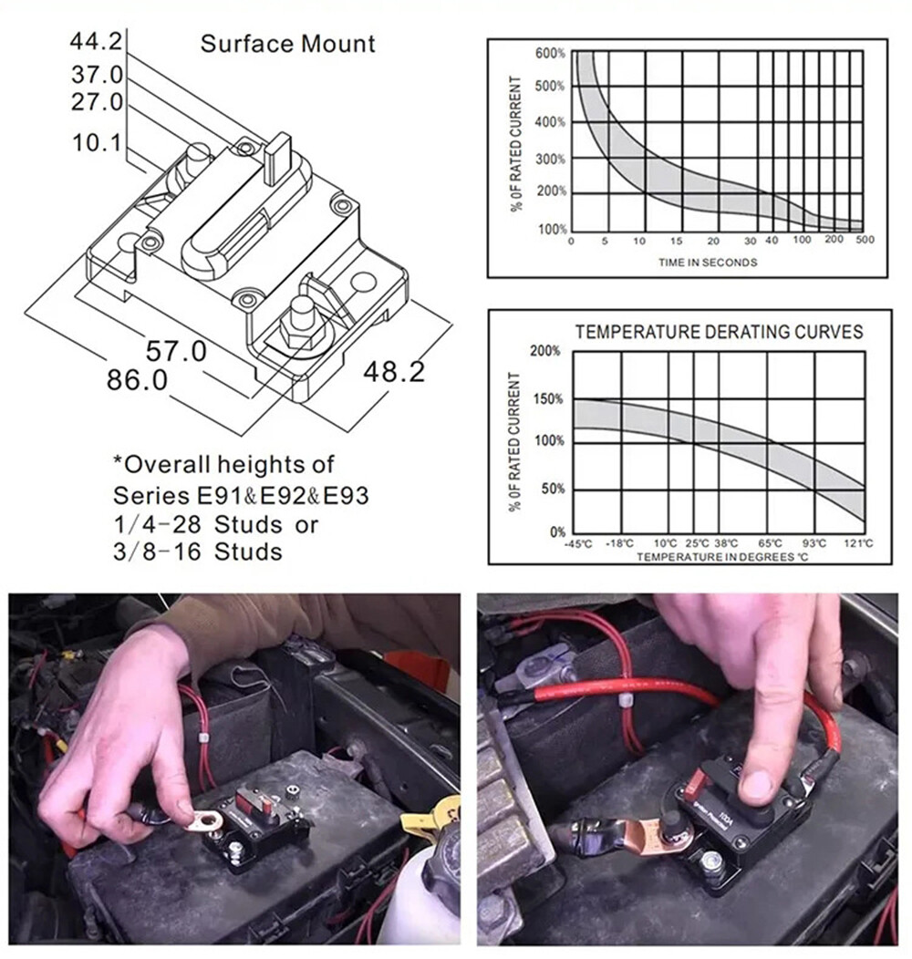 Waterproof Car Circuit Breaker Fuse Reset 30-300 Amp 12V-24V DC Car Boat Auto