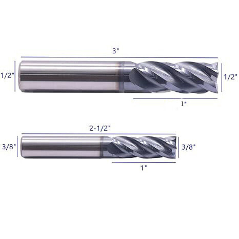 6Pcs 4 Flute Solid Carbide 1/8″ – 1/2″ End Mills Set – AlTiN Coated