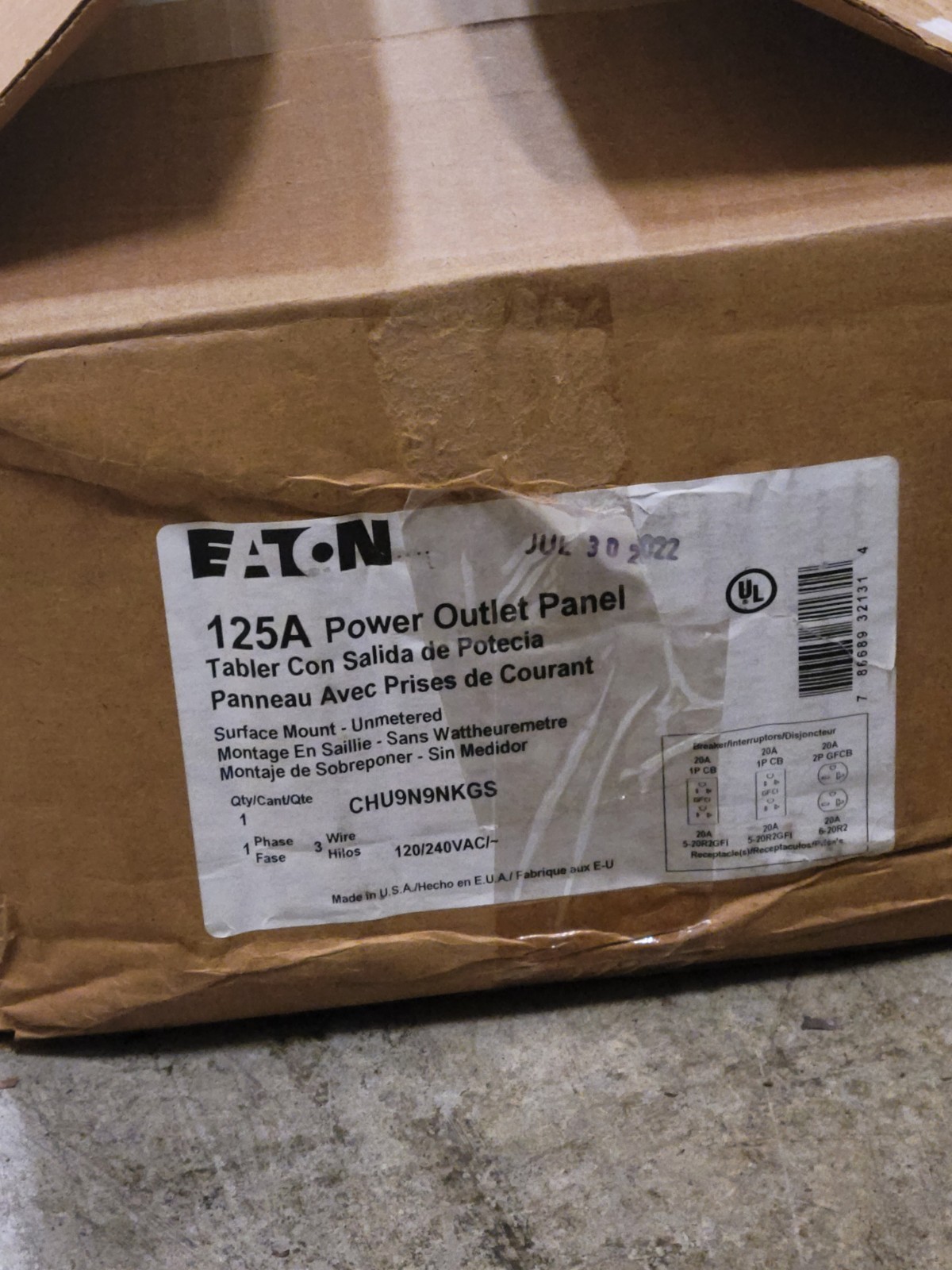 Eaton 125A Power Outlet Panel Surface Mount 1PH 3W CHU9N9NKGS 20a 240v Gfci