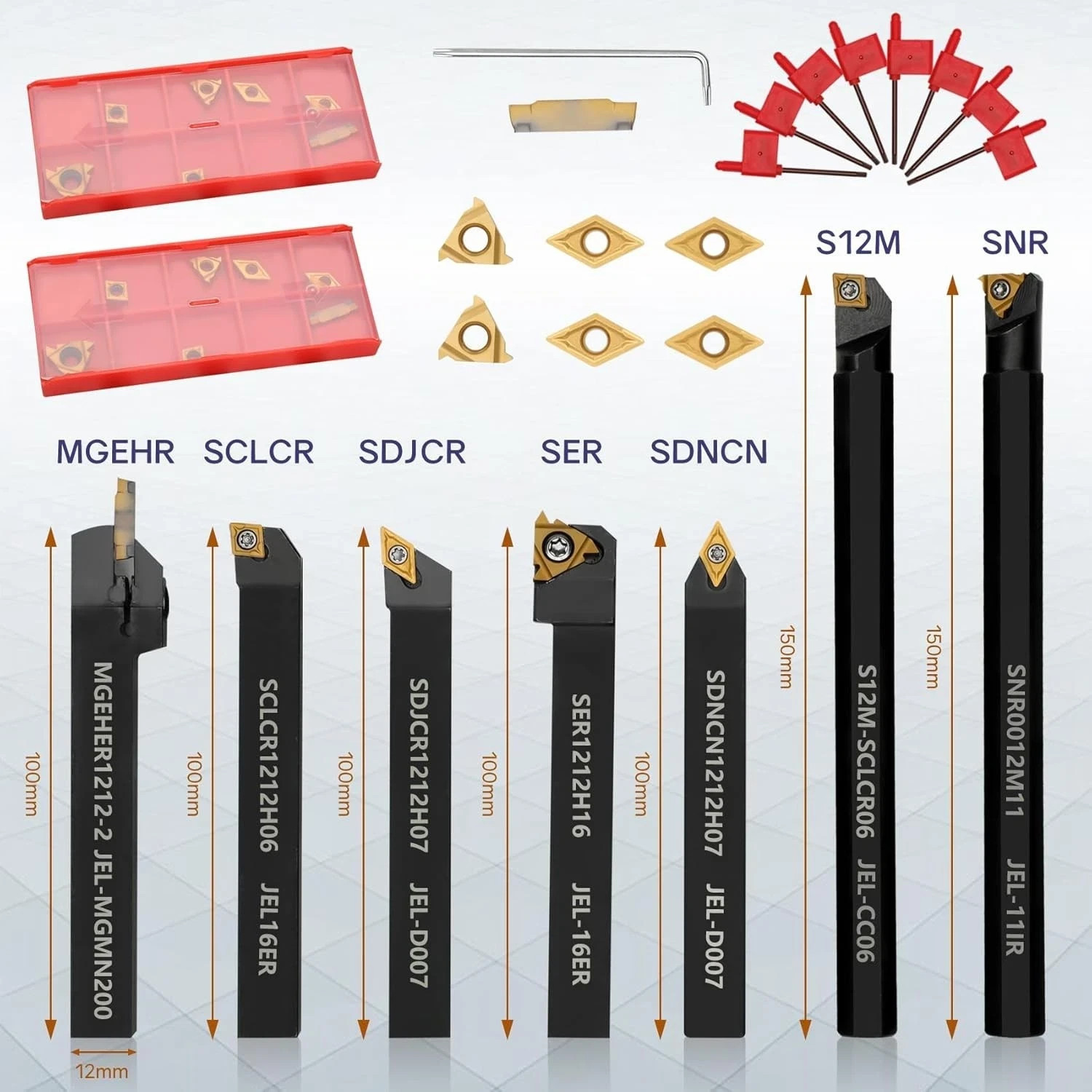Indexable Lathe Turning Tool 21Pcs Kit 1/2» 12mm Shank 7 Pcs Metal Lathe Tool H