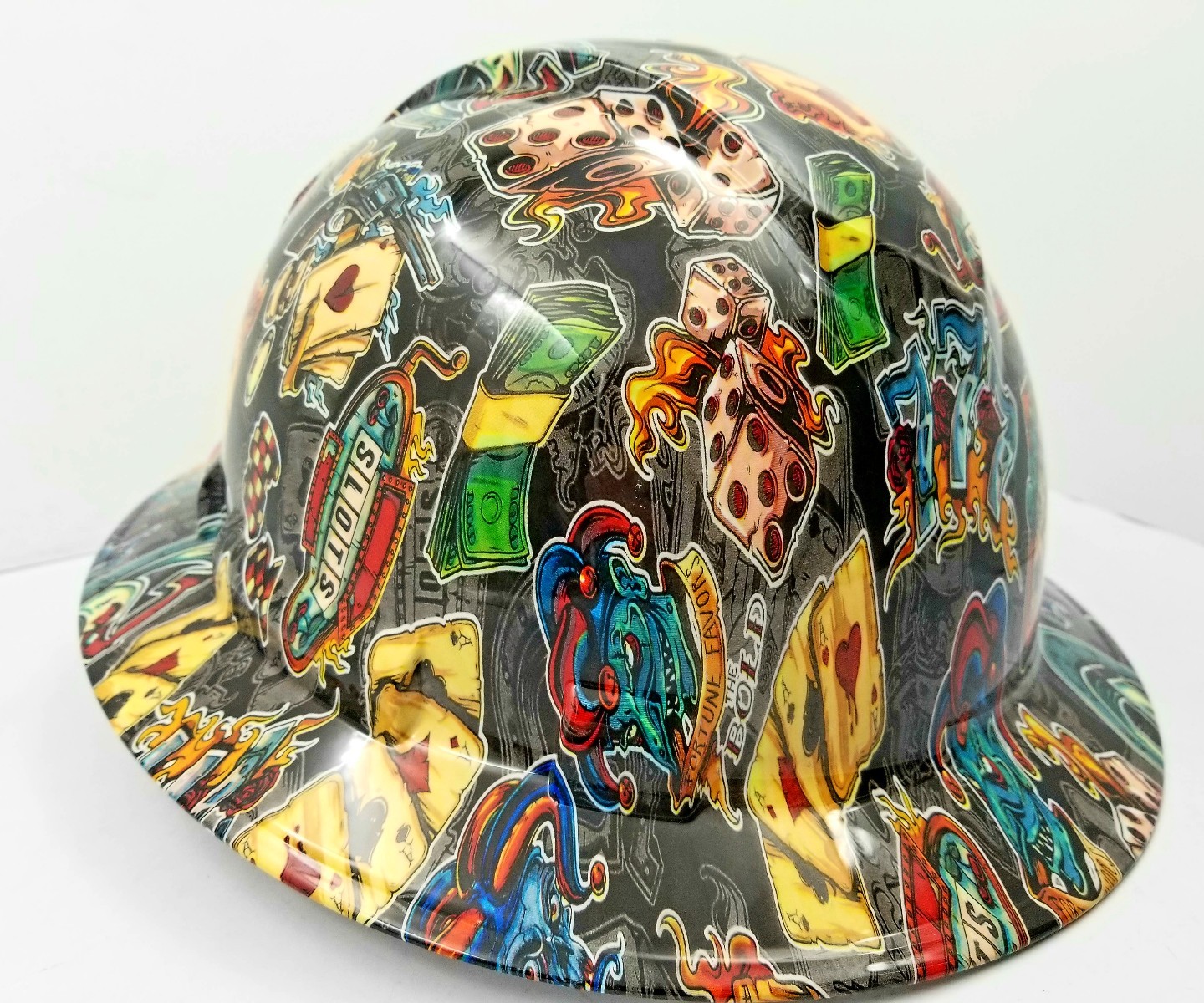 FULL BRIM Hard Hat custom hydro dipped , NEW WICKED GAMBLER OSHA APPROVED NEW