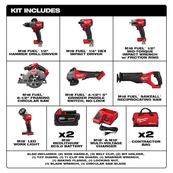 Milwaukee Tool 3697-27 M18 Fuel 7-Tool Combo Kit